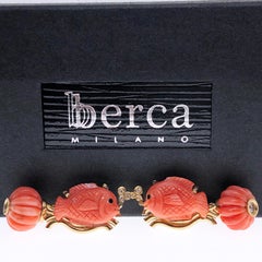 Champagne Diamond Hand-Inlaid Hand Carved Coral Fish Shaped 18Kt Gold Cufflinks