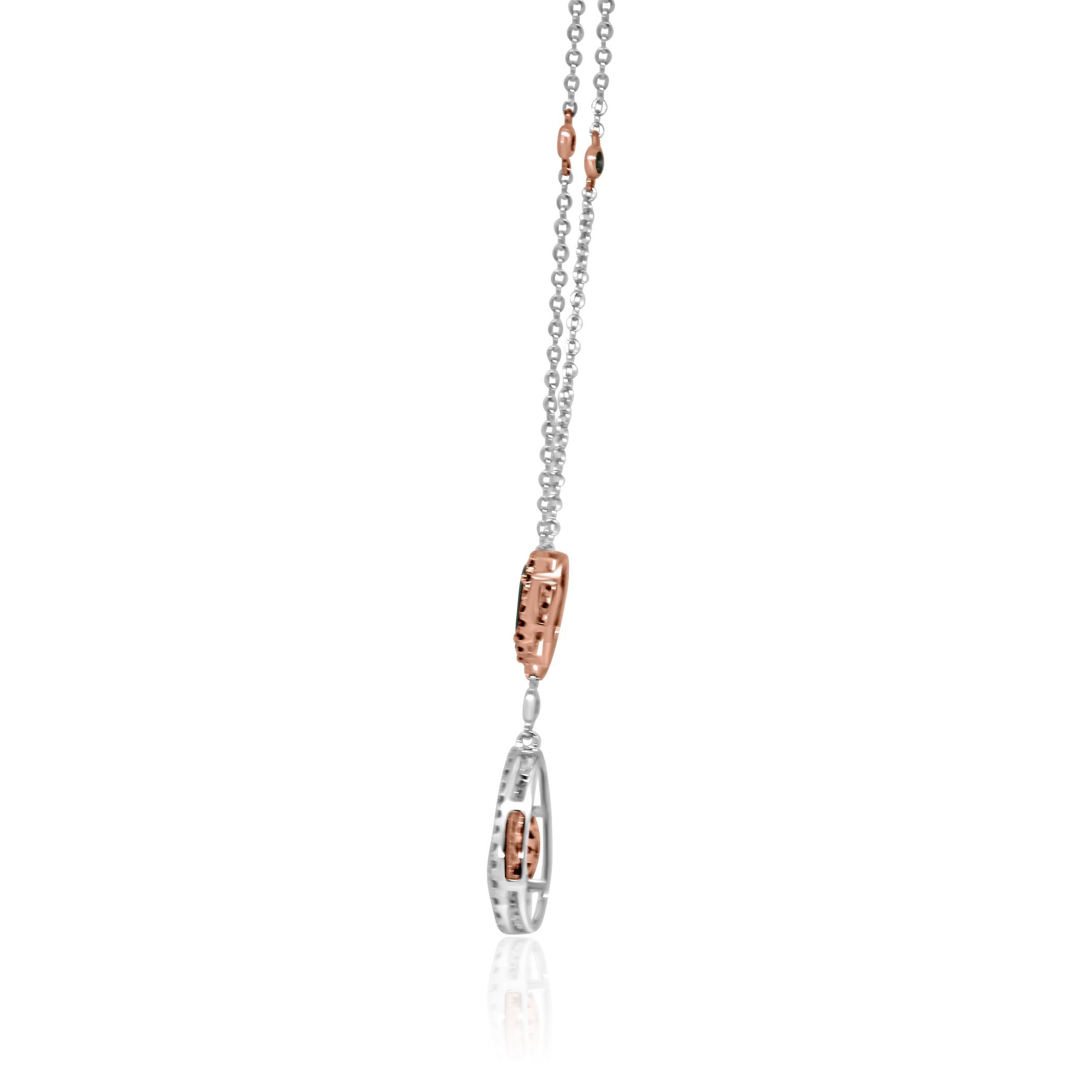 Pear Cut Cognac Diamond Pear Double Halo Two-Color 18K Gold Drop Chain Necklace