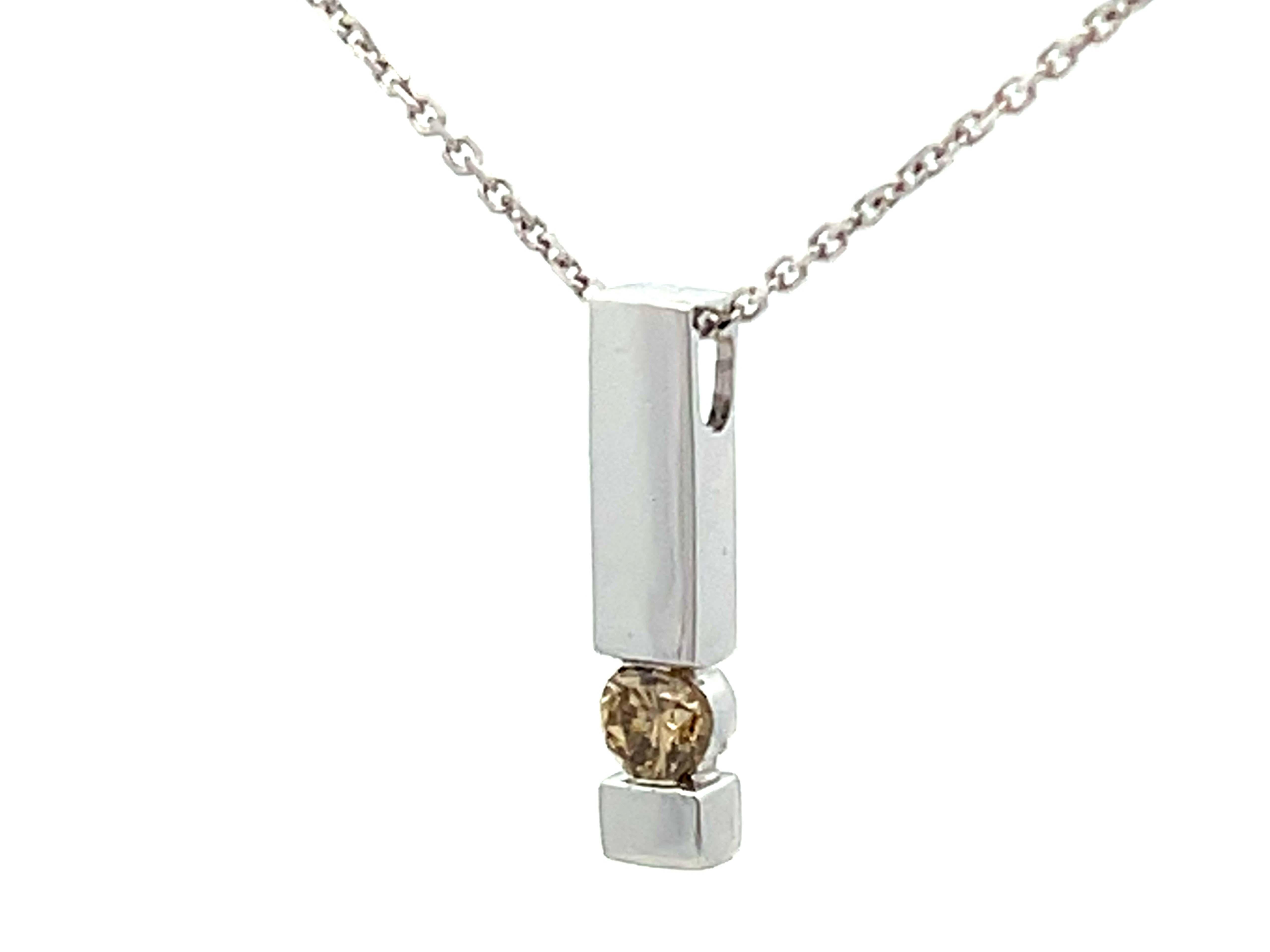 Modern Champagne Diamond Rectangle Necklace 18k White Gold For Sale