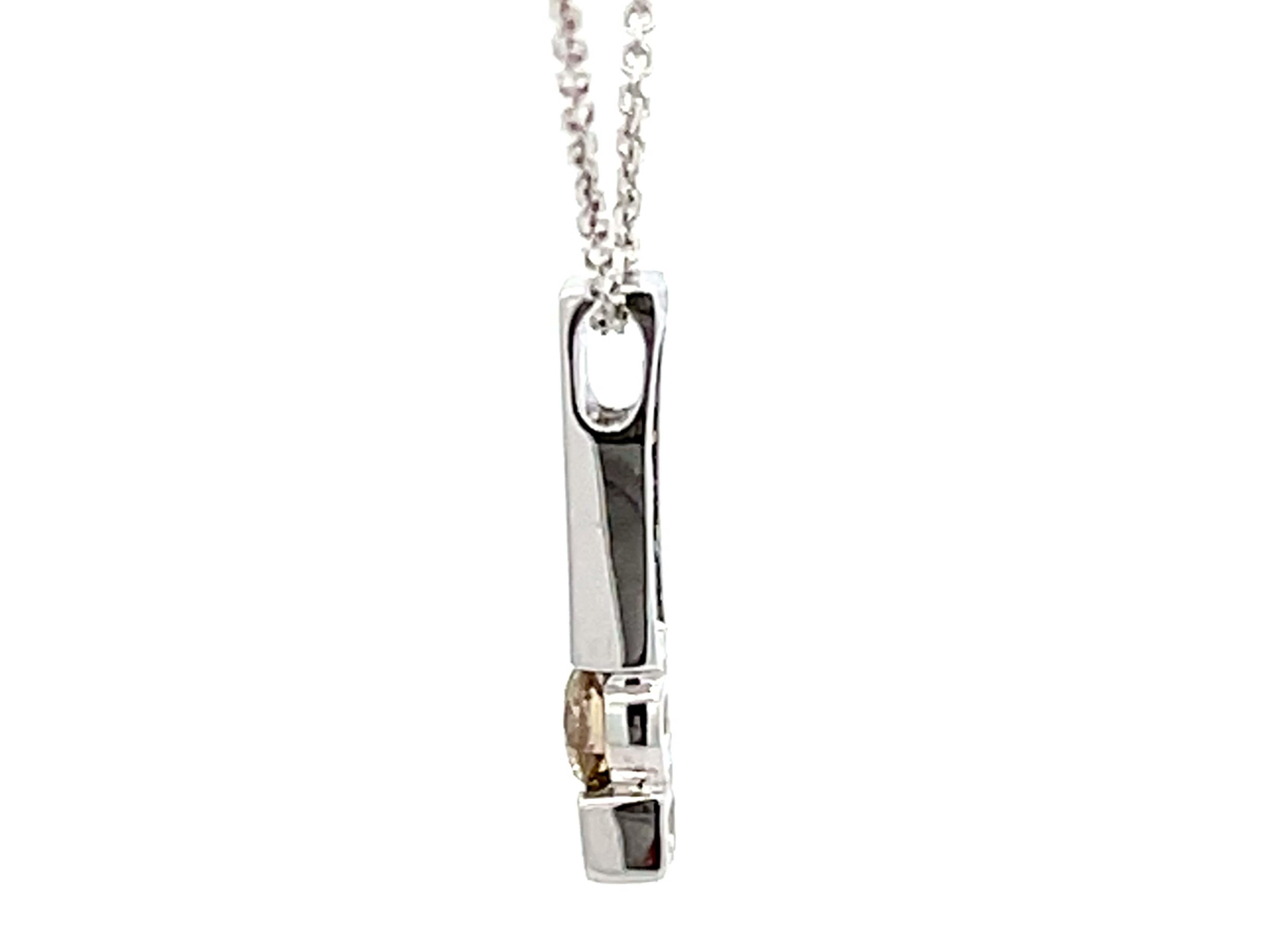 Brilliant Cut Champagne Diamond Rectangle Necklace 18k White Gold For Sale