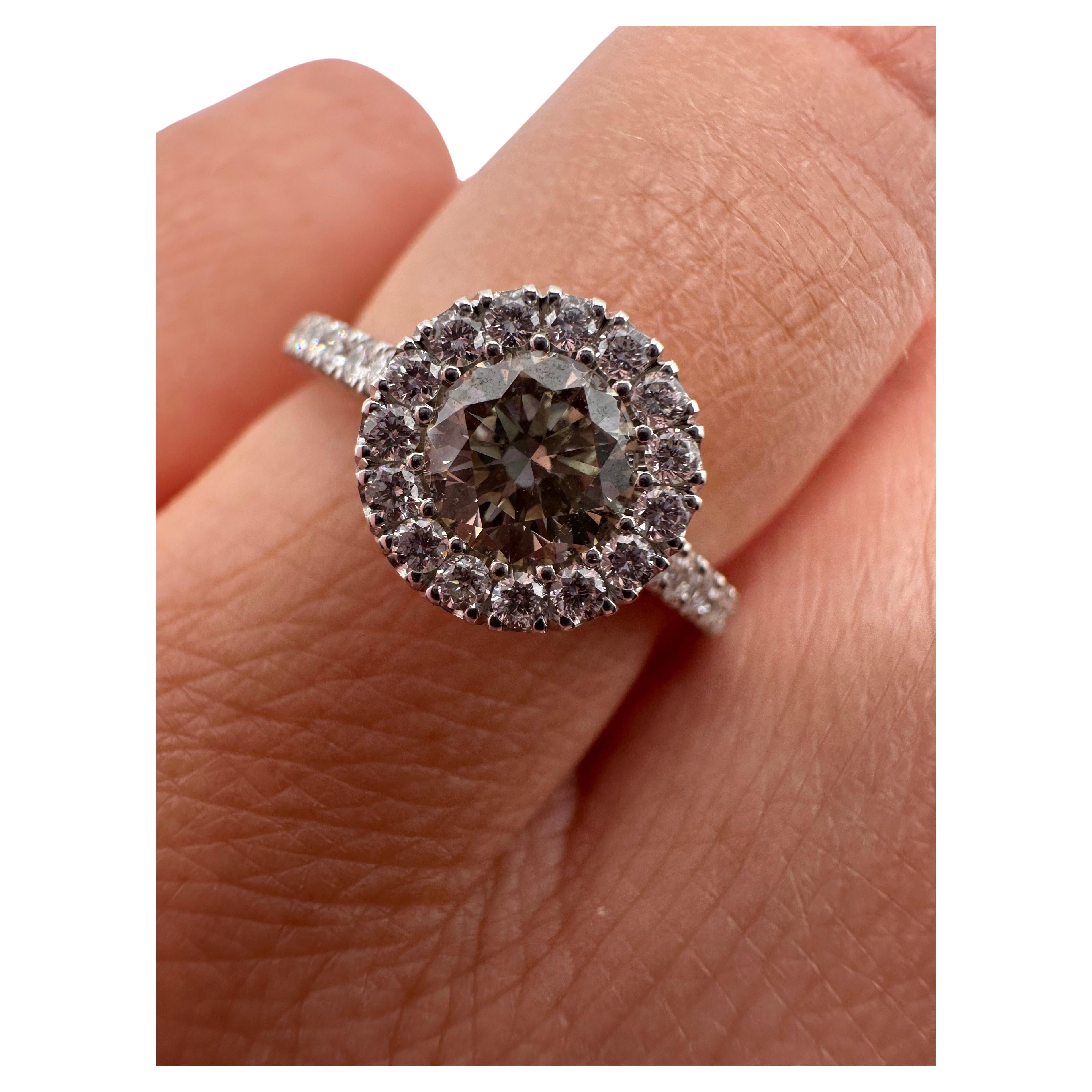 Champagne Diamond ring 18KT gold Floral halo diamond ring