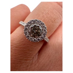Champagne Diamond ring 18KT gold Floral halo diamond ring