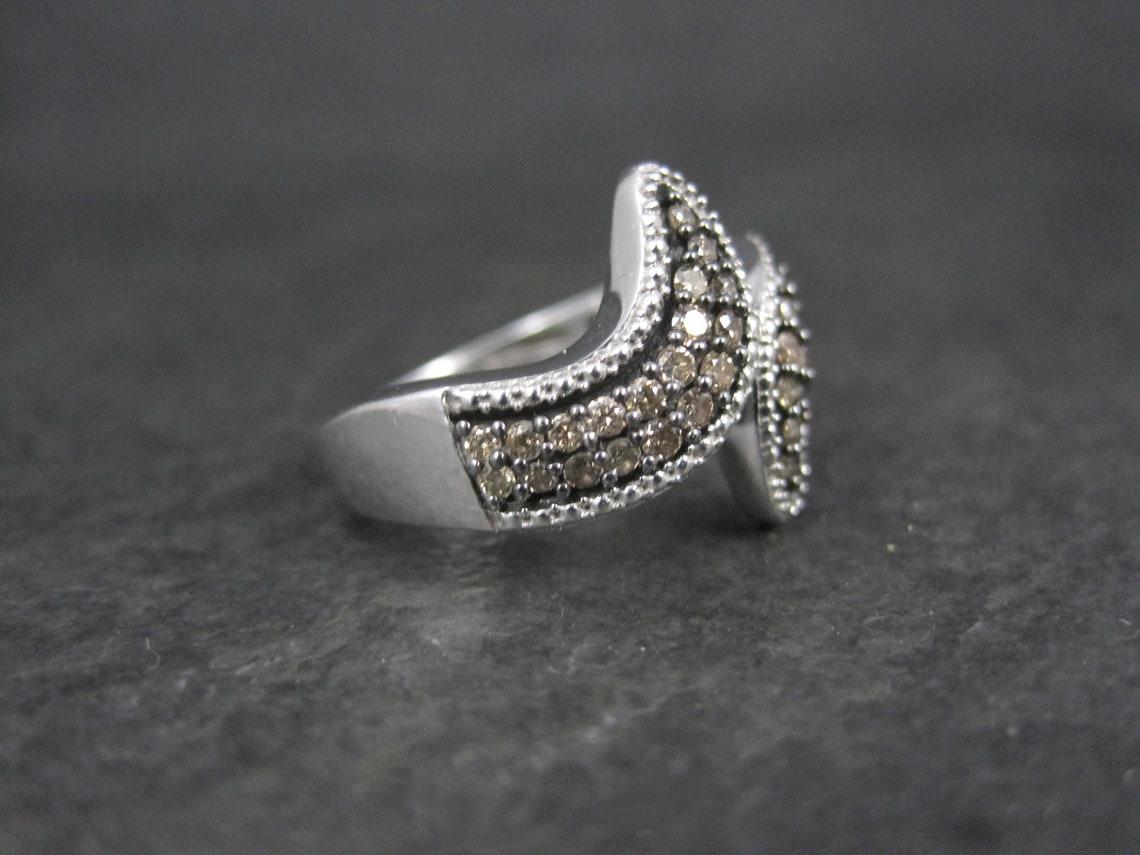 Modern Champagne Diamond Ring Size 5 Sterling Silver 1.14 CWT For Sale