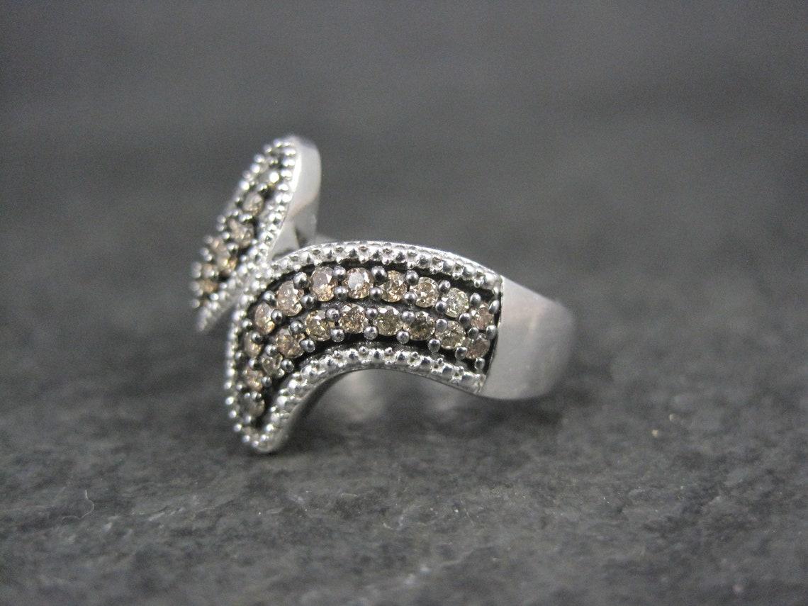 Round Cut Champagne Diamond Ring Size 5 Sterling Silver 1.14 CWT For Sale