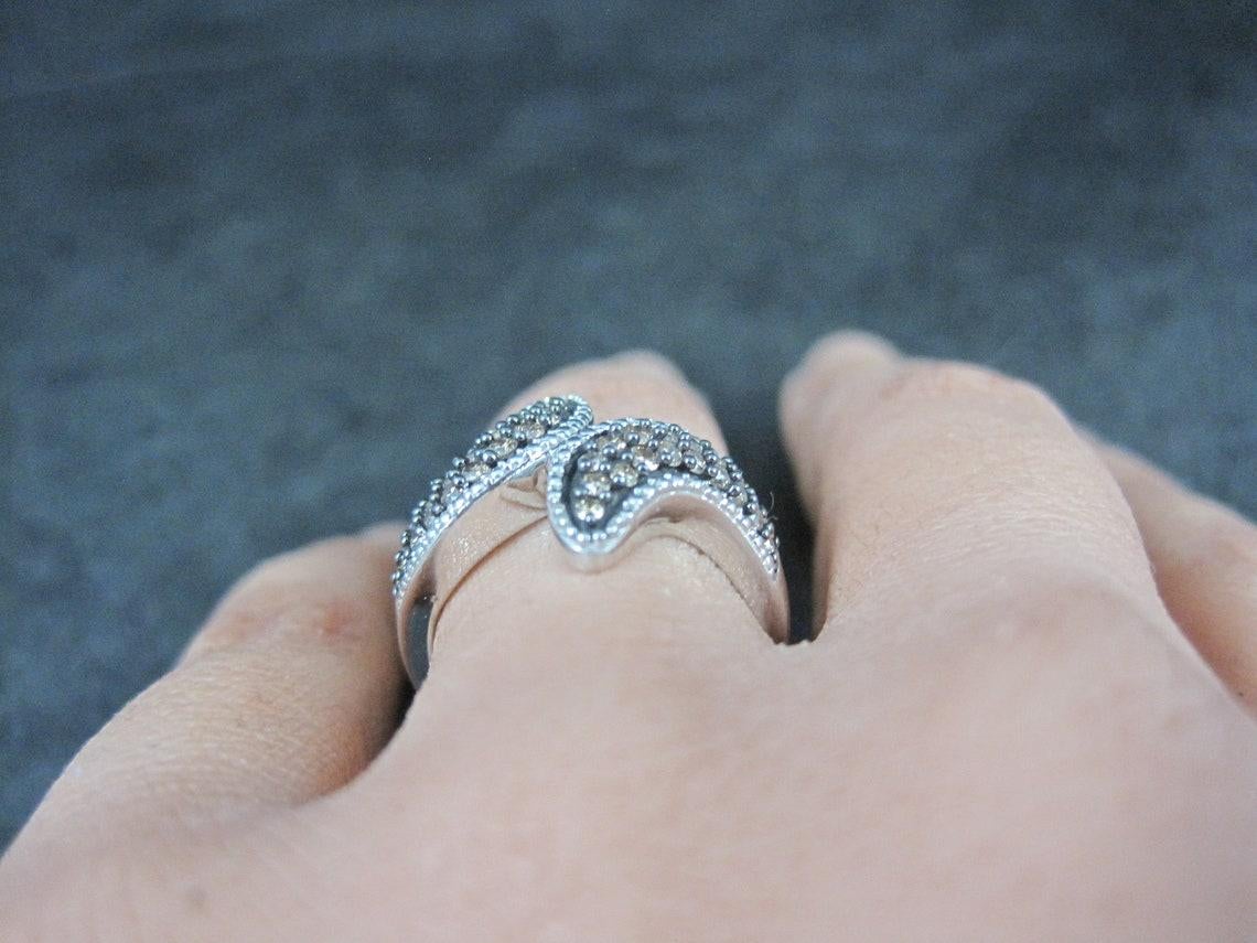 Champagne Diamond Ring Size 5 Sterling Silver 1.14 CWT For Sale 3
