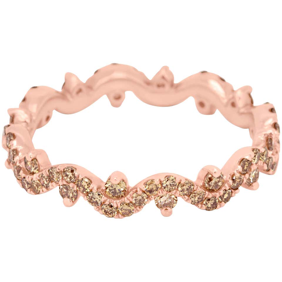 Champagne Diamond Rose Gold Stackable Fashion Cocktail Band Ring at 1stDibs