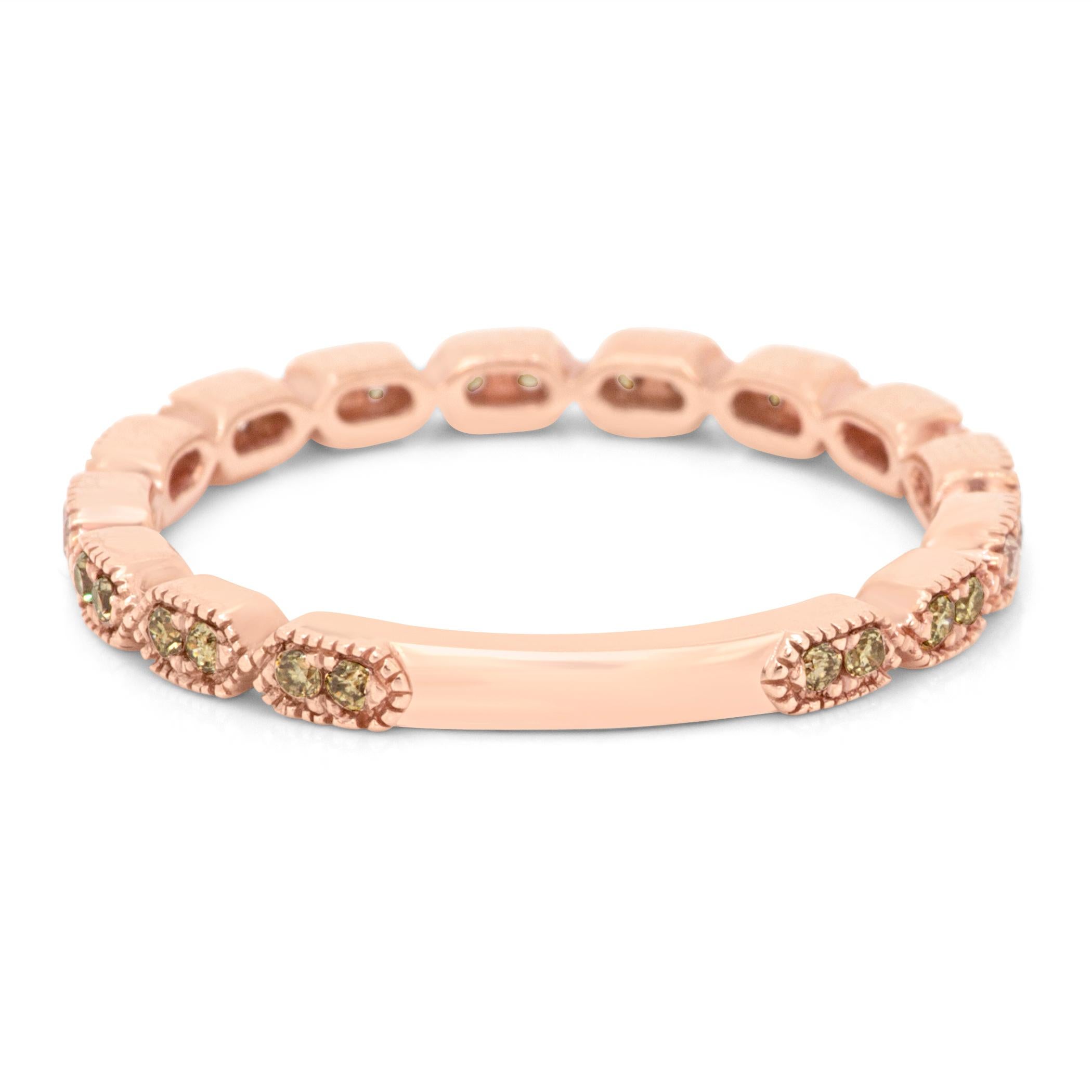 Contemporary Champagne Diamond Rose Gold Stackable Gold Band Ring
