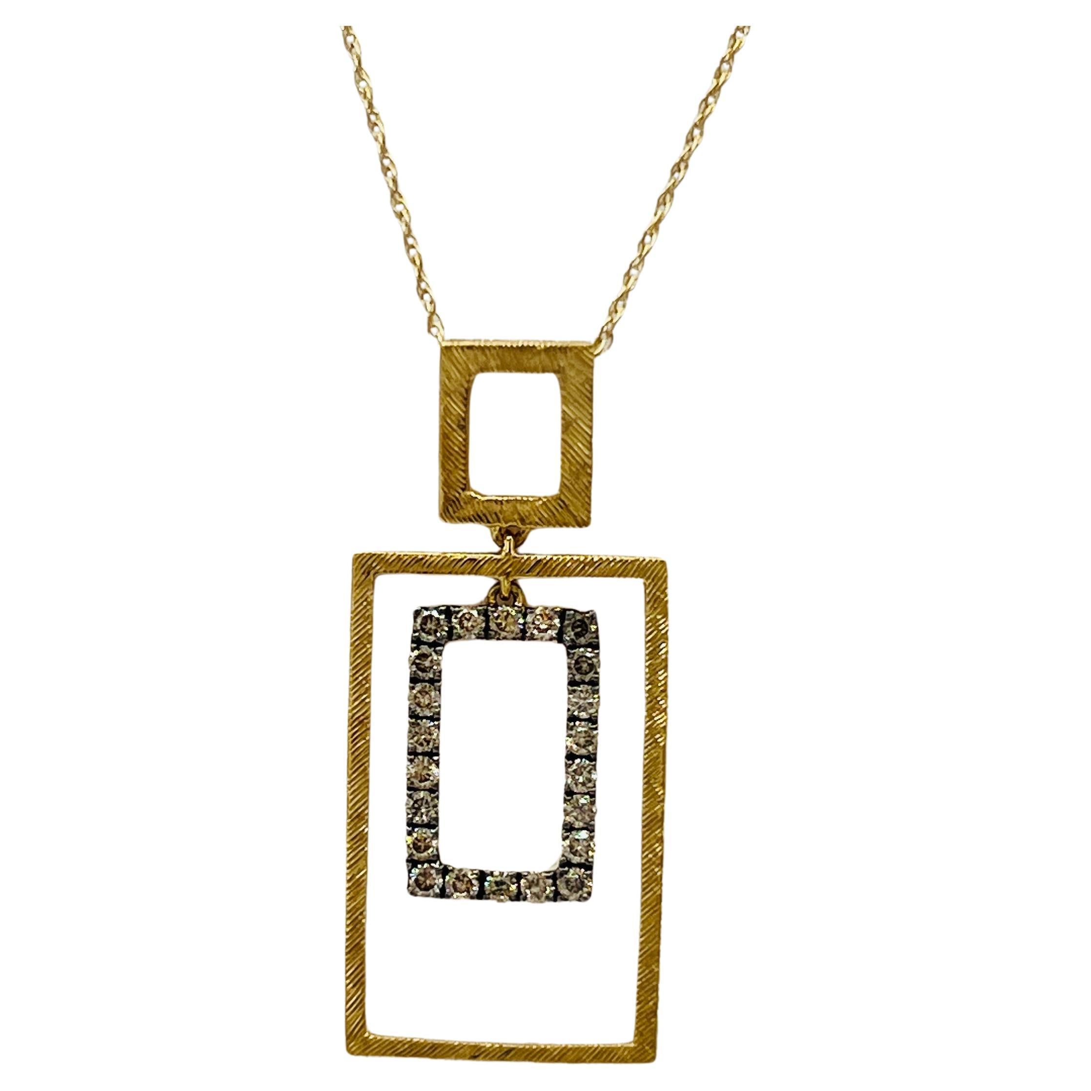 Champagne Diamond Round Pendant Necklace in 14K Yellow Gold For Sale