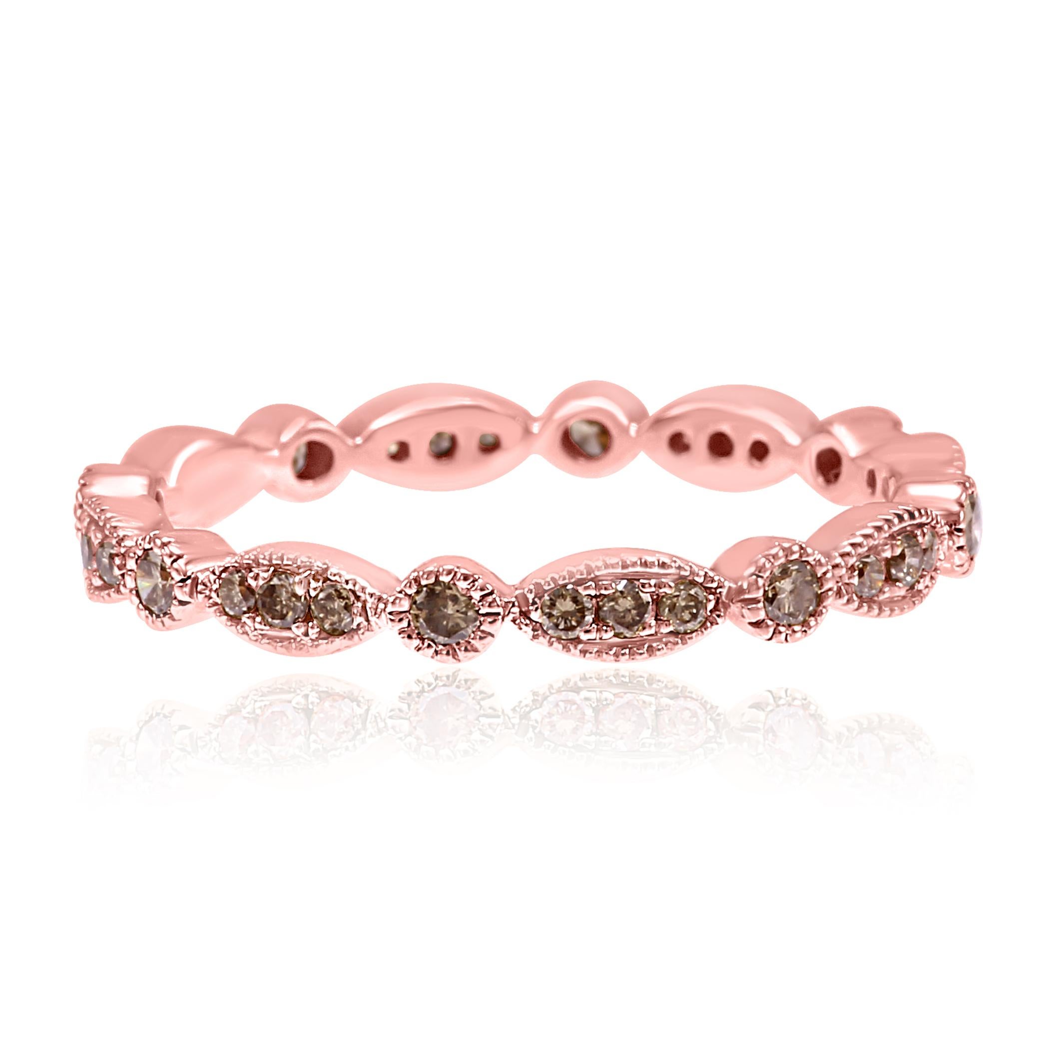 Gorgeous Natural Champagne Diamond Rounds SI clarity 0.45 Carat  Set in 14K Rose Gold Fashion Eternity Band Ring With Filigree work.

Style available in different price ranges, can be customized or custom made as per your requirements. Prices are