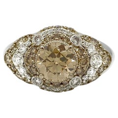 Champagne Diamond Solitaire Ring with Pave Diamonds in Platinum and 18k Gold
