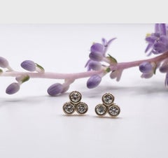 Champagne Diamond Studs 18KT yellow gold Fine Three Stone Studs Fine Diamonds