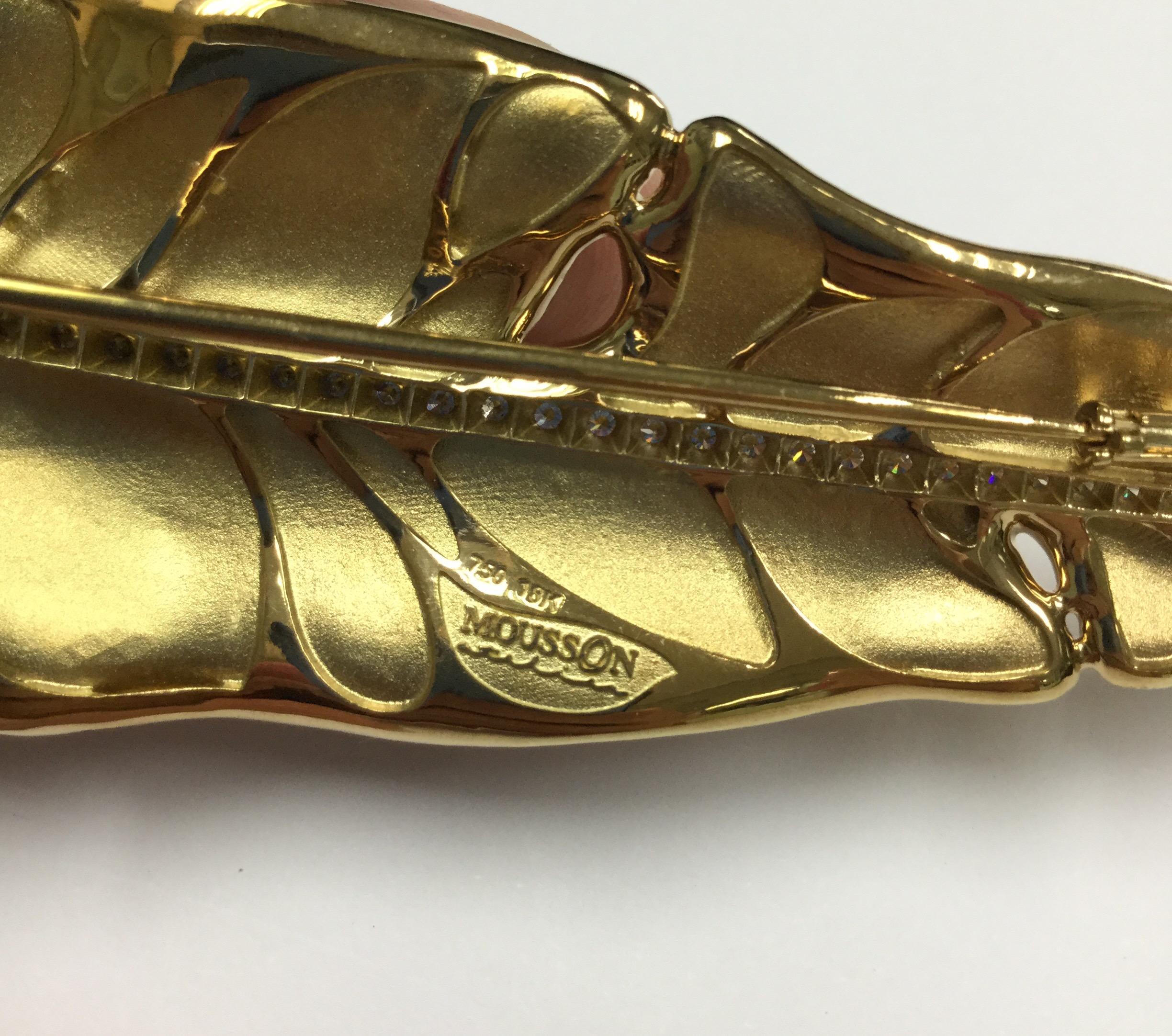 Champagne Diamonds 18 Karat Yellow Gold Leaf Brooch In New Condition For Sale In Bangkok, TH