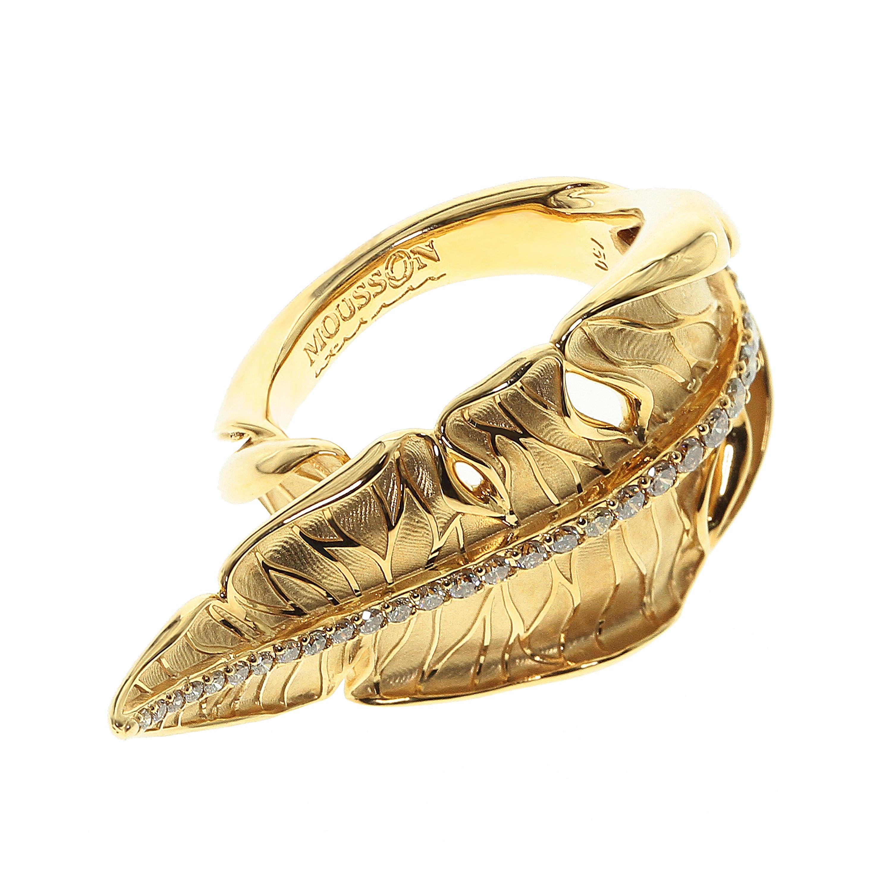 Champagne Diamonds 18 Karat Yellow Gold Leaf Ring 2