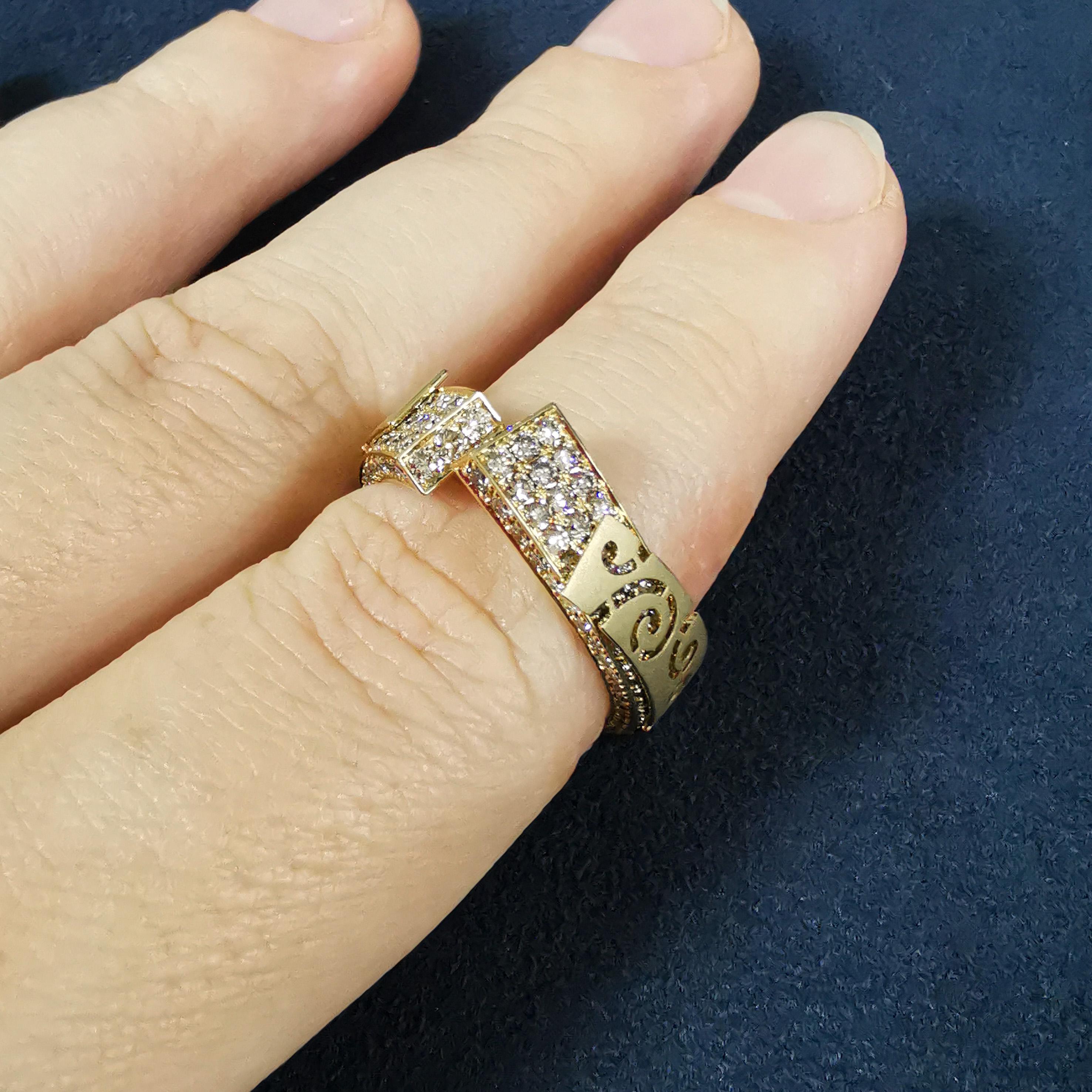 Champagne Diamonds 18 Karat Yellow Gold Small Veil Ring For Sale 3