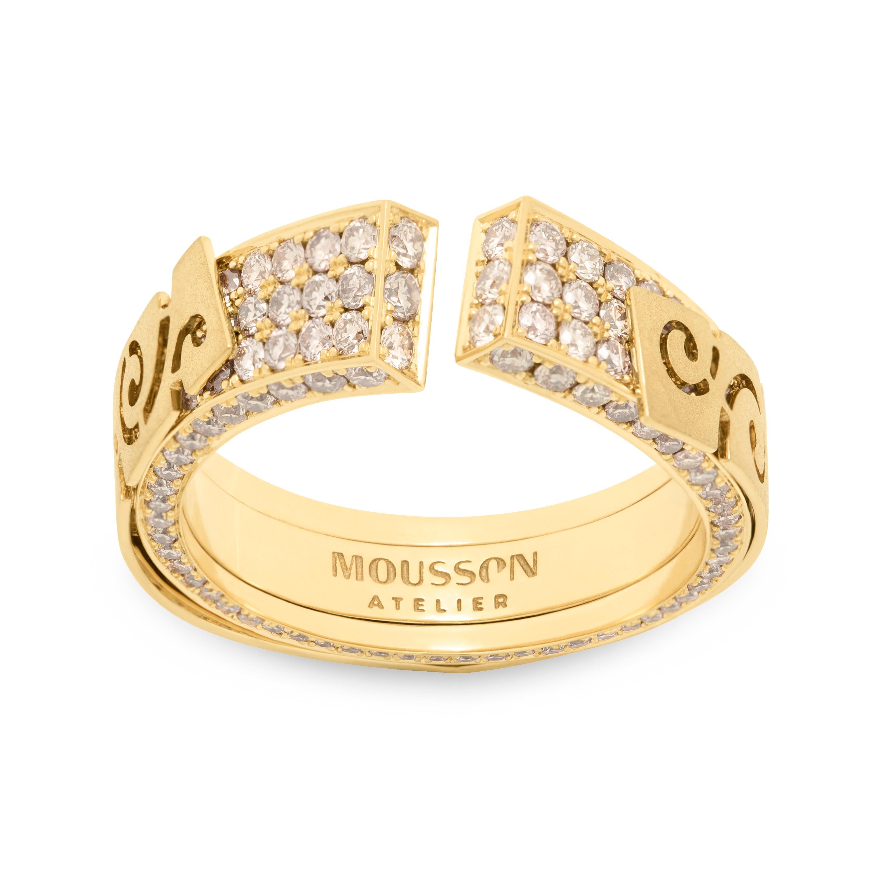 Champagne Diamonds 18 Karat Yellow Gold Small Veil Ring
Veil inspired this jewelry series by our designers. For example, this Ring seems to have two layers. The first layer is a 