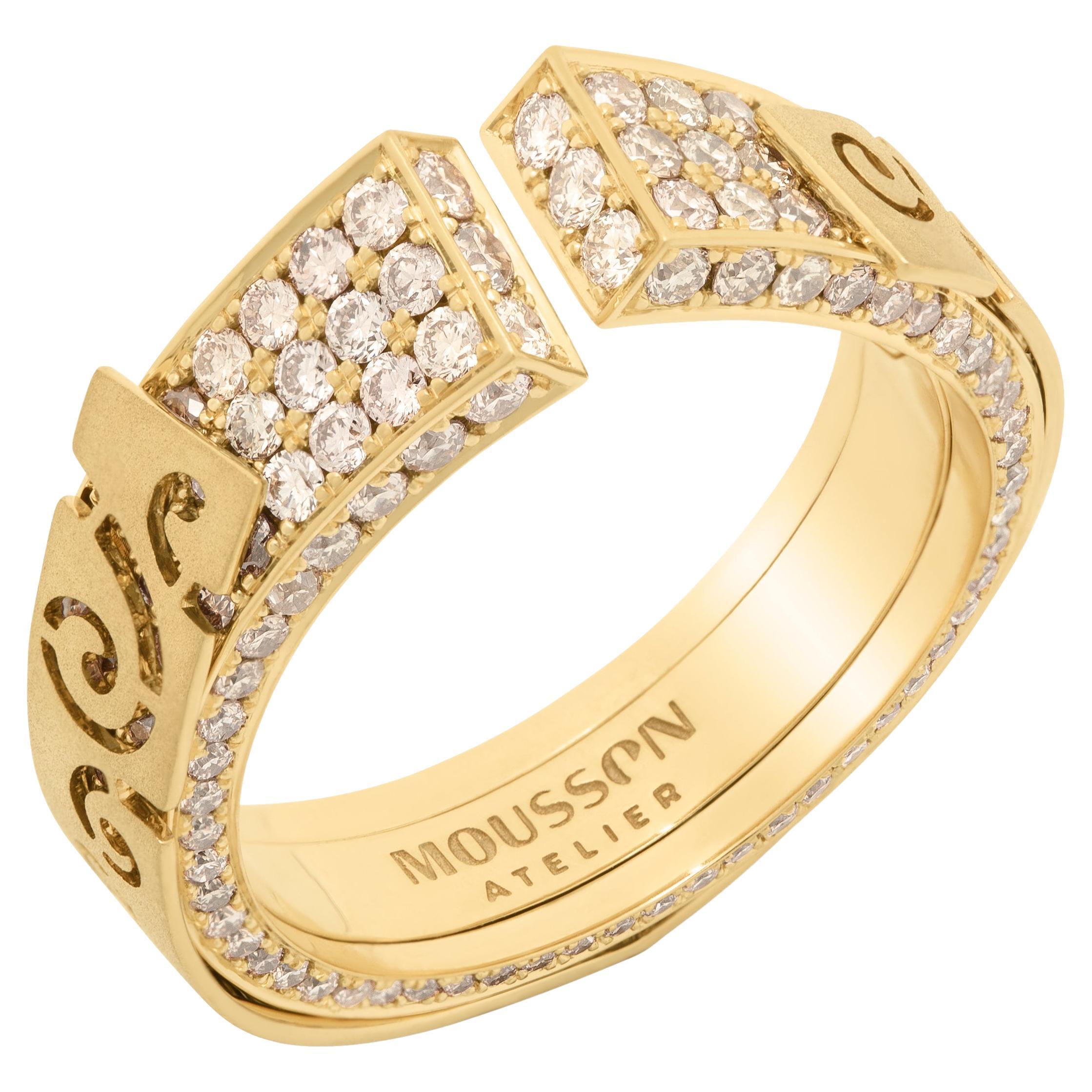 Champagne Diamonds 18 Karat Yellow Gold Small Veil Ring For Sale