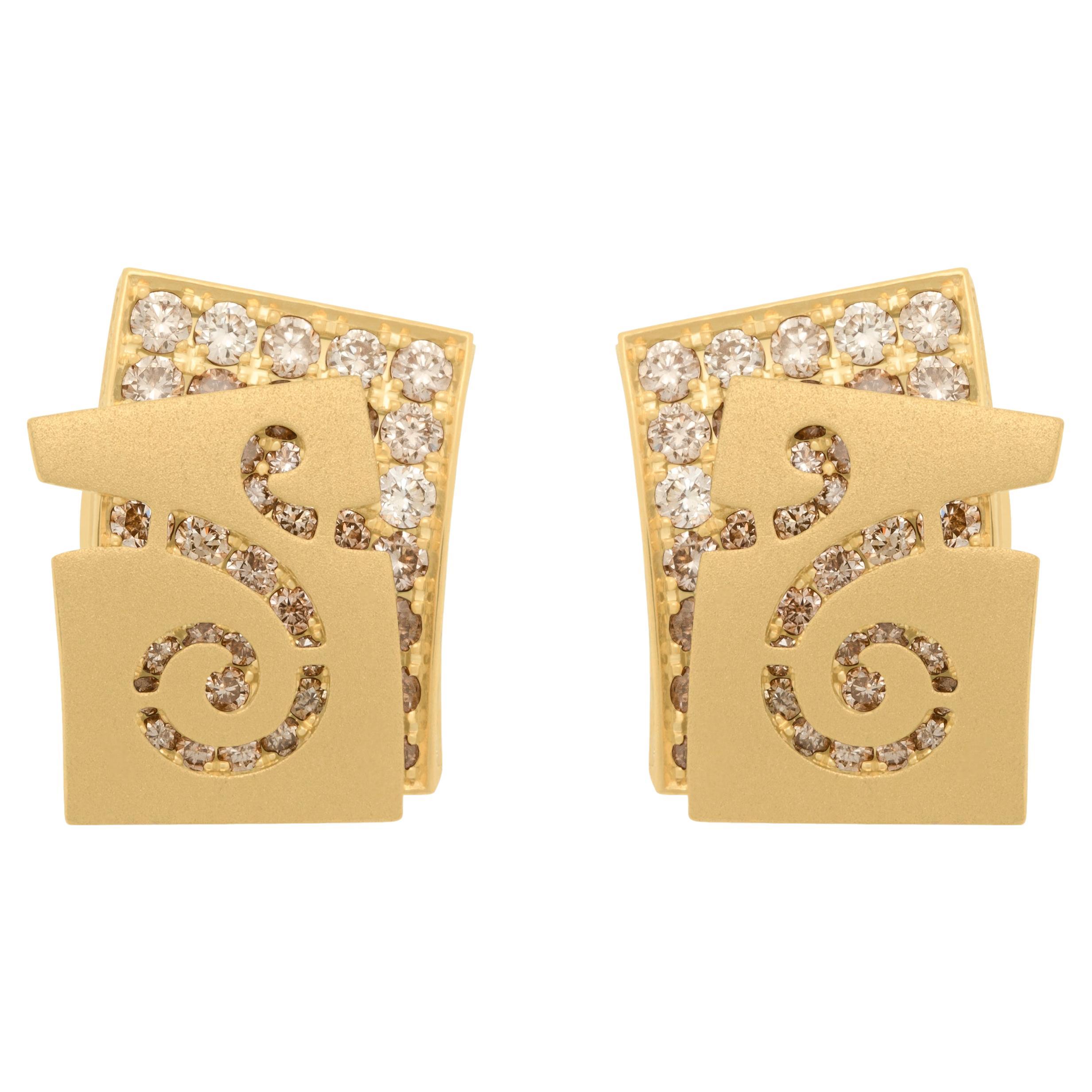 Champagne Diamonds 18 Karat Yellow Gold Studs Veil Earrings For Sale