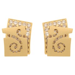 Clous d'oreilles à voile en or jaune 18 carats et diamants champagne