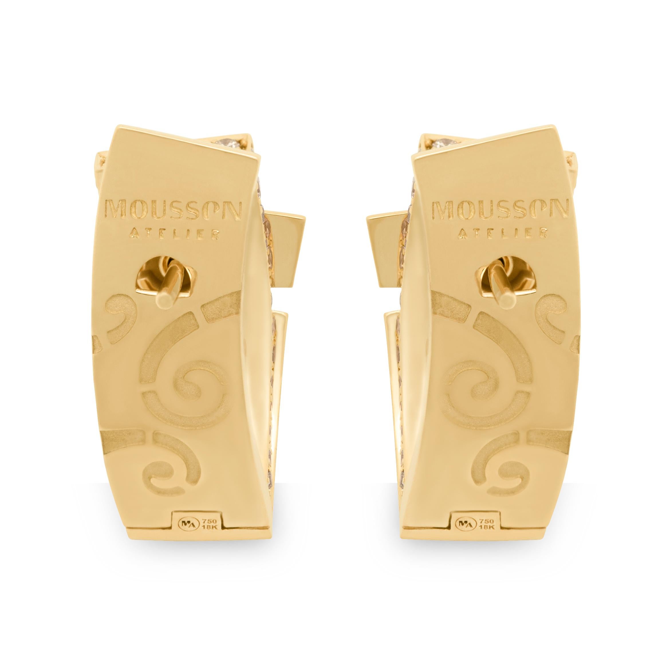 Art Deco Champagne Diamonds 18 Karat Yellow Gold Veil Earrings For Sale