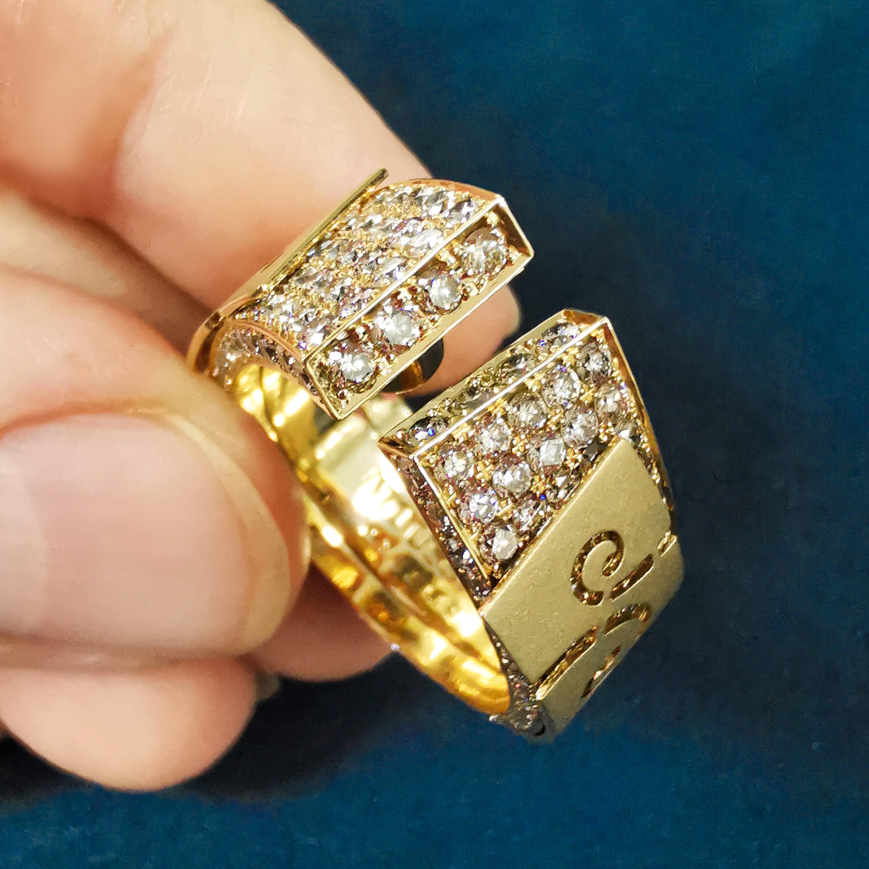 Art Deco Champagne Diamonds 18 Karat Yellow Gold Veil Ring For Sale