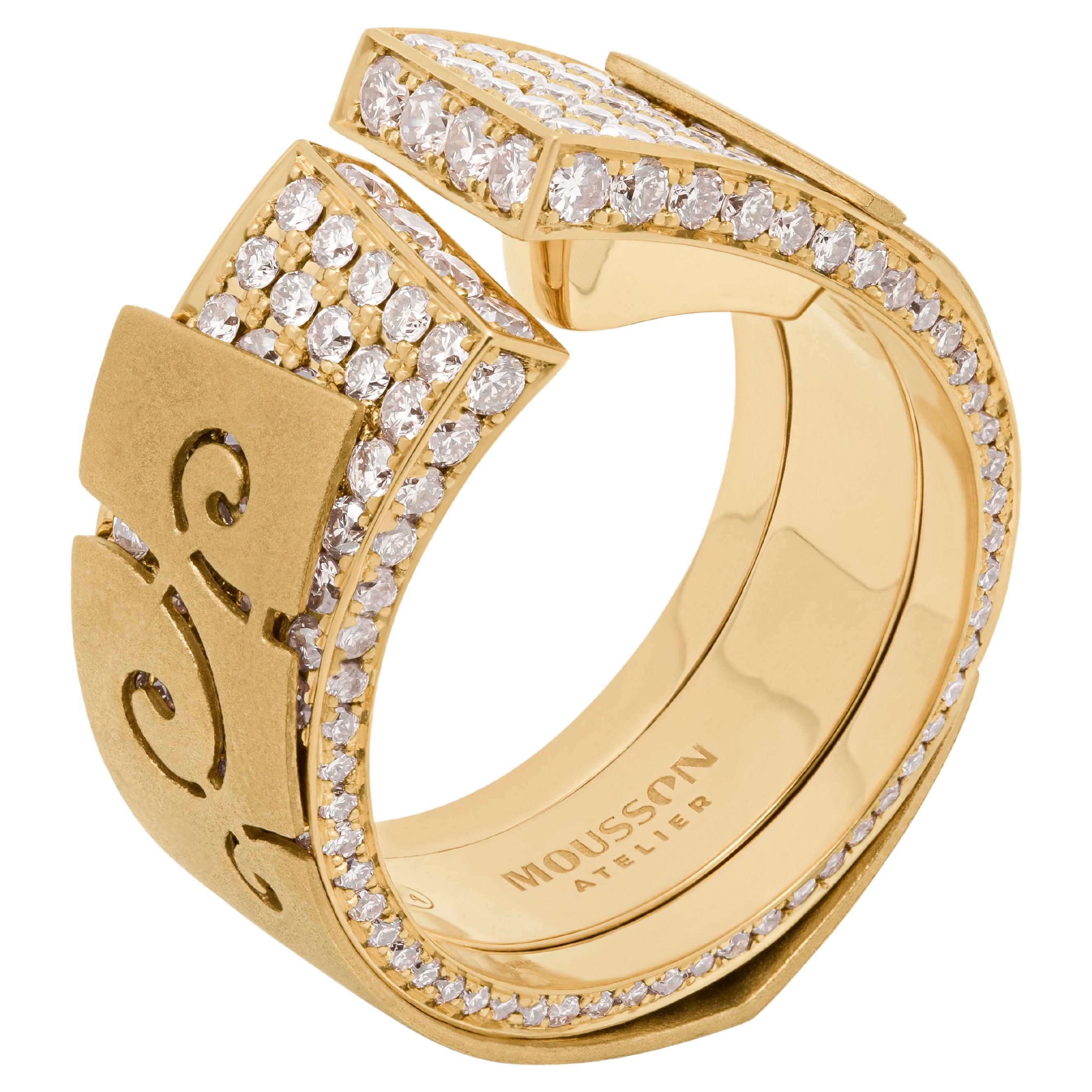 Champagne Diamonds 18 Karat Yellow Gold Veil Ring For Sale