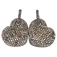 Champagne Diamonds Heart Earrings 18Kt White Gold