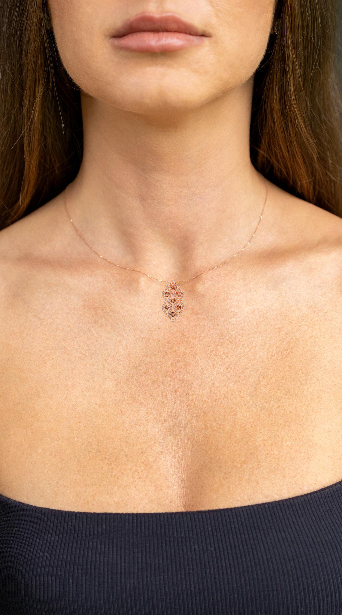 Contemporary Champagne Diamonds Pendant Necklace White Diamonds 1.47 Carats 18K Rose Gold For Sale