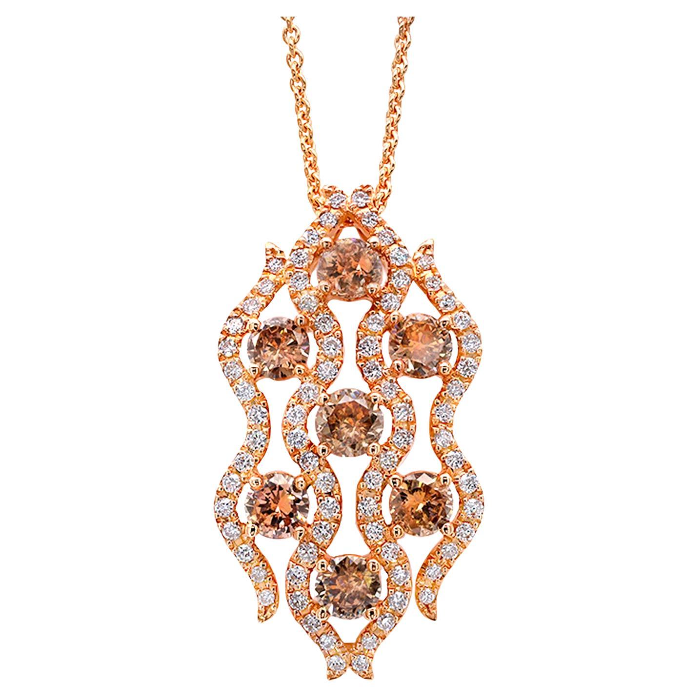 Collier pendentif champagne diamants blancs 1,47 carats or rose 18 carats