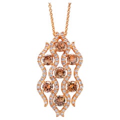 Collier pendentif champagne diamants blancs 1,47 carats or rose 18 carats