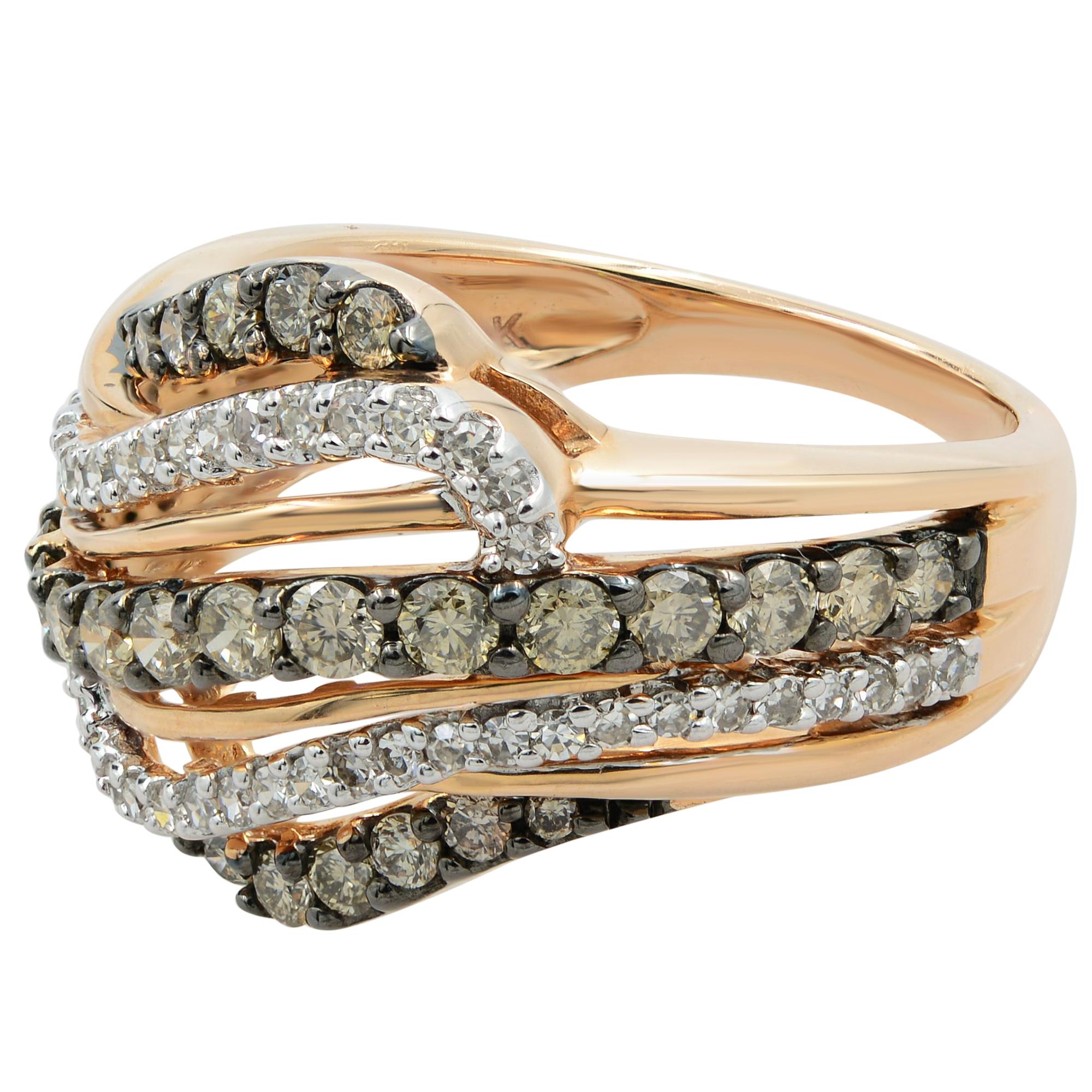 Champagne Diamonds Rose Gold Cross Over Ring 1.00 cts 

10k rose gold pave ring with pavé champagne diamonds, 1.00 tcw
Wrap her finger in the colorful elegance of this diamond crossover ring. Expertly crafted in 10K rose gold, this ring marries