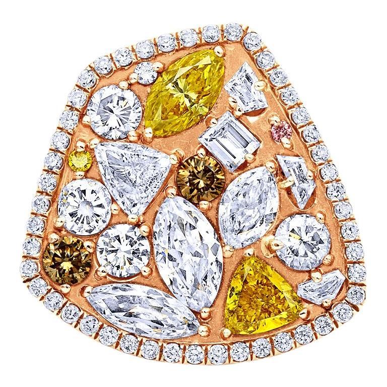Champagne Fancy Diamond Confetti Ring For Sale