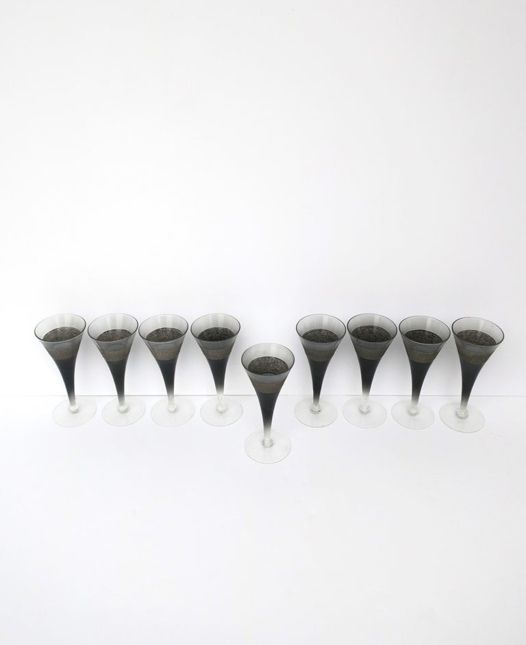 Champagne Flutes Glasses in Black and Silver, circa 1960s For Sale at