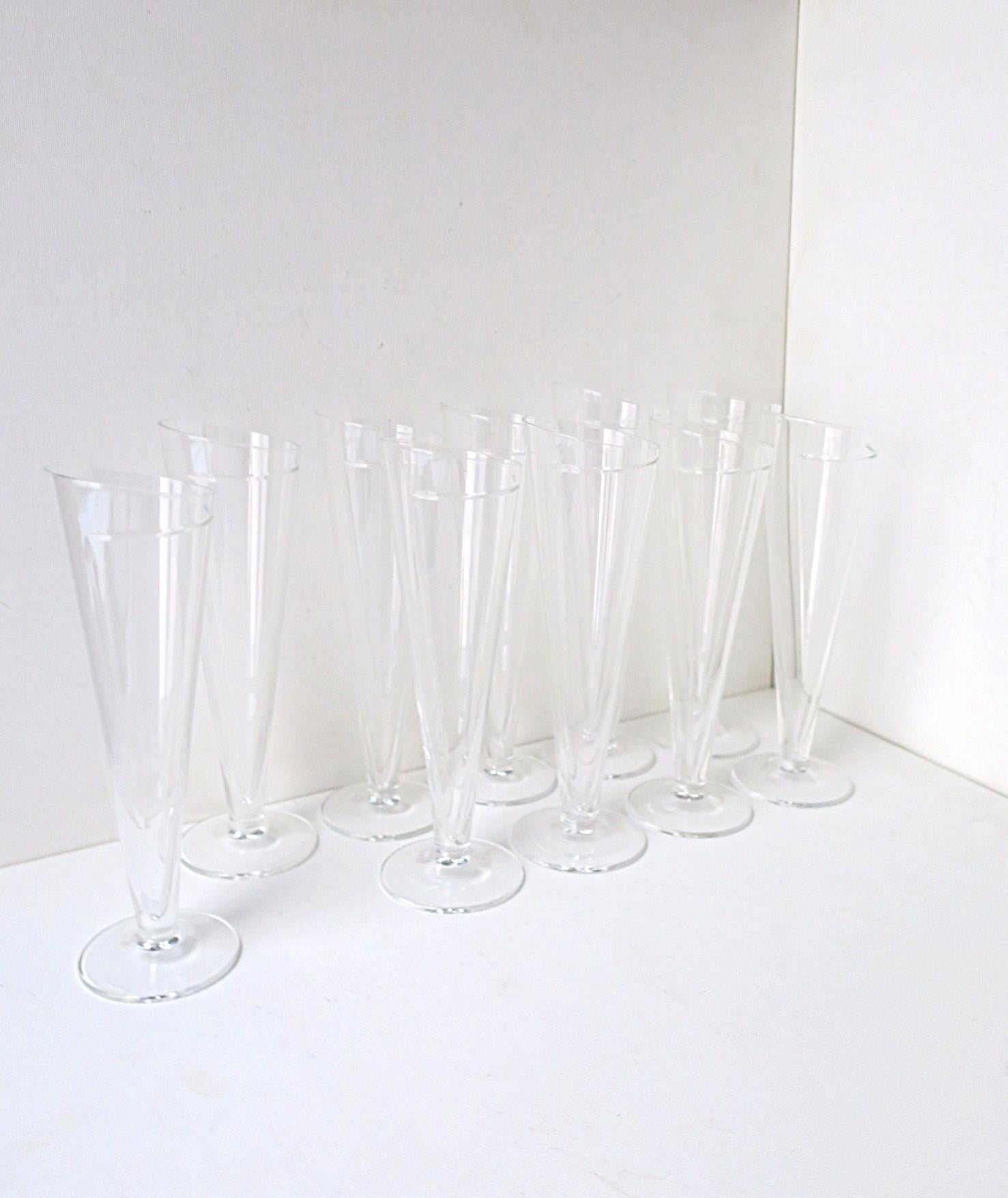 20th Century Champagne Flutes Glasses Italian Designer Carlo Moretti, Set of 10, 2 Sets Avail For Sale