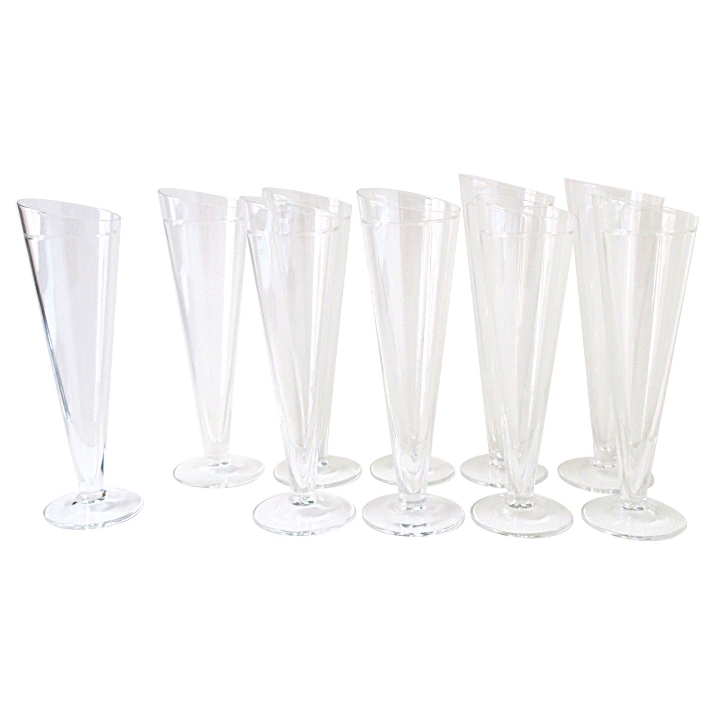 Champagne Flutes Glasses Italian Designer Carlo Moretti, Set of 10, 2 Sets Avail For Sale