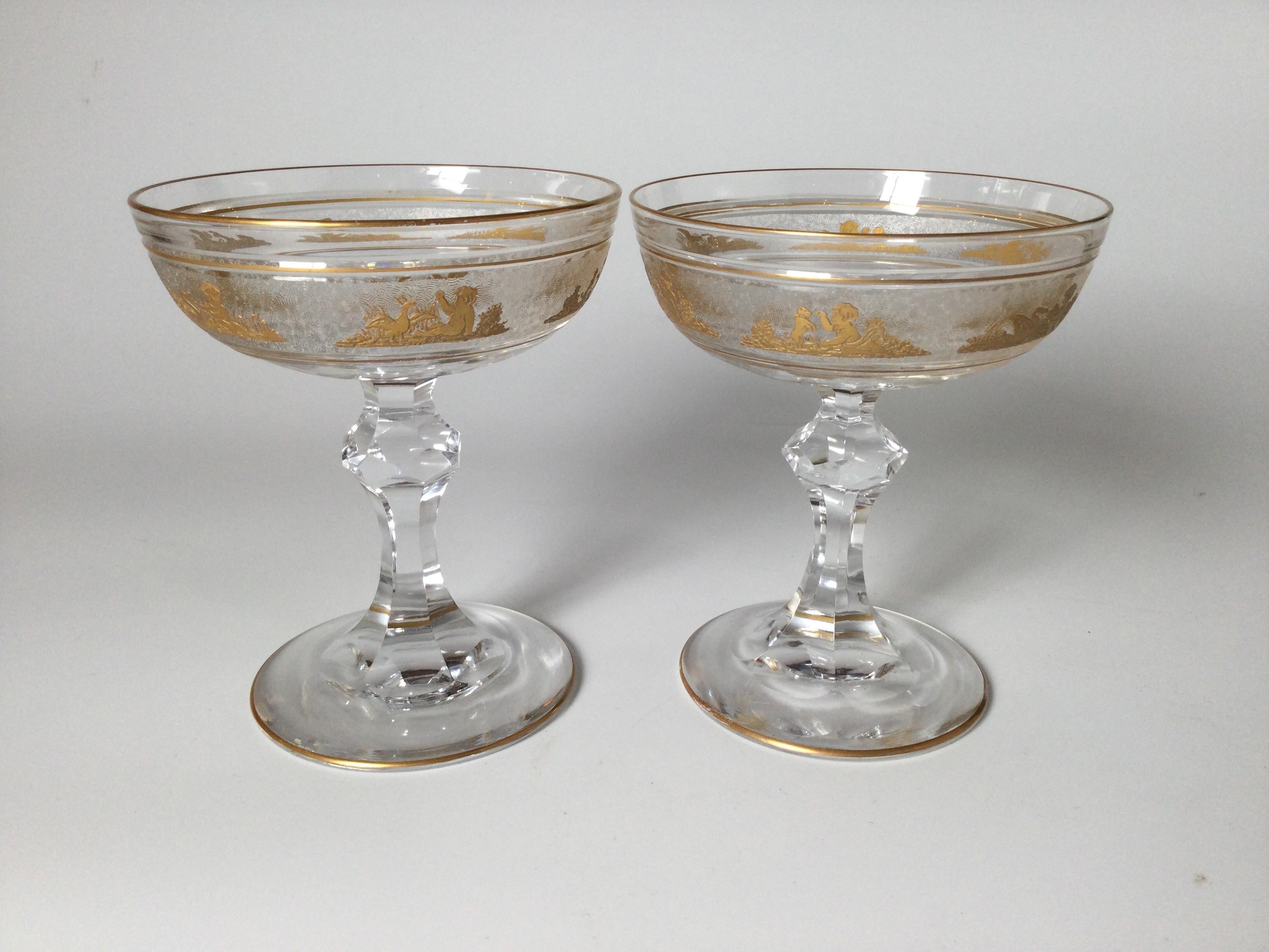 A Magnificent Set of 12 Champagne Glasses Made By Val St. Lambert, Panel Cut In Excellent Condition In Lambertville, NJ