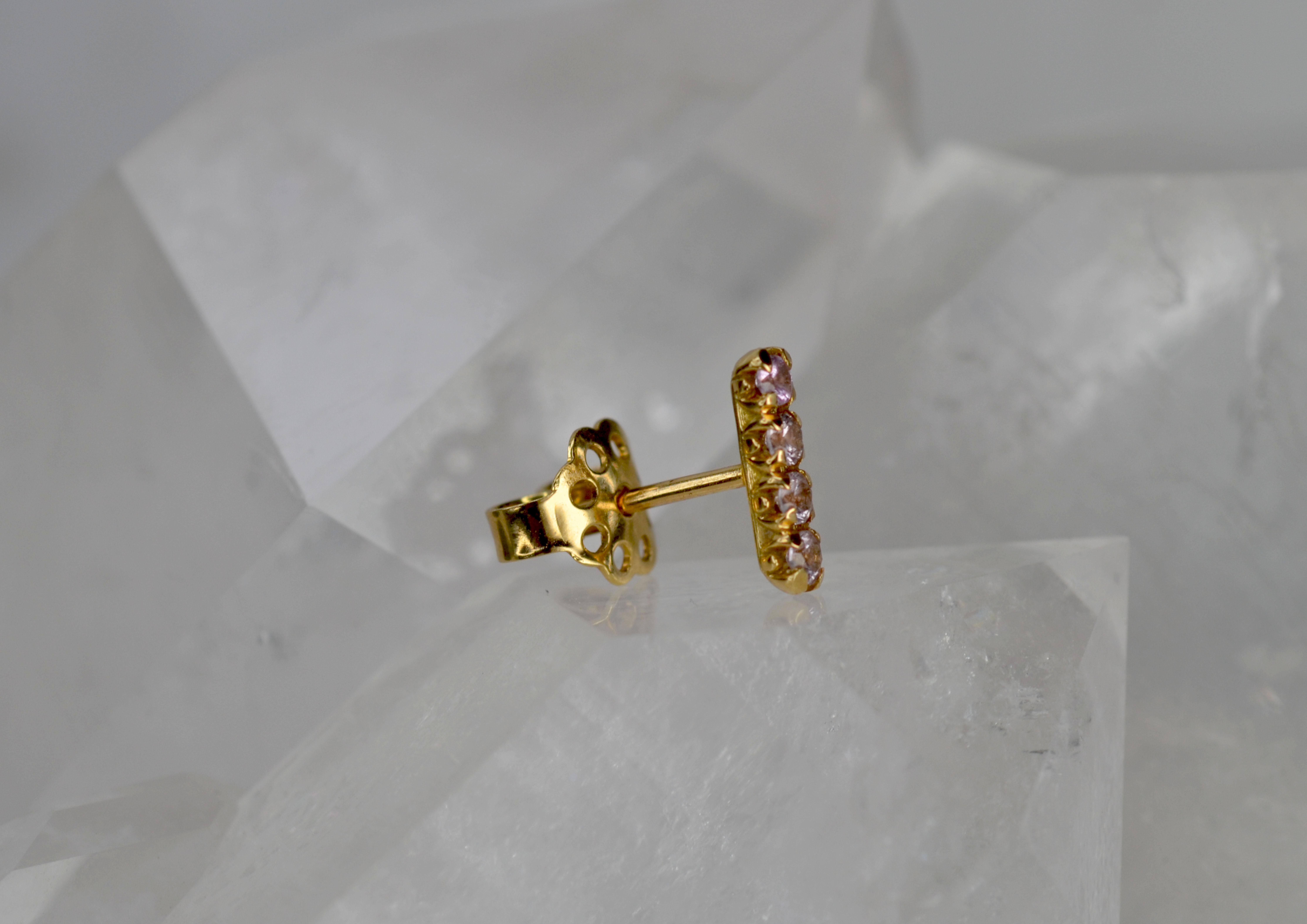 Contemporary Champagne Garnet Earring Stud in 18 Karat Yellow Gold For Sale