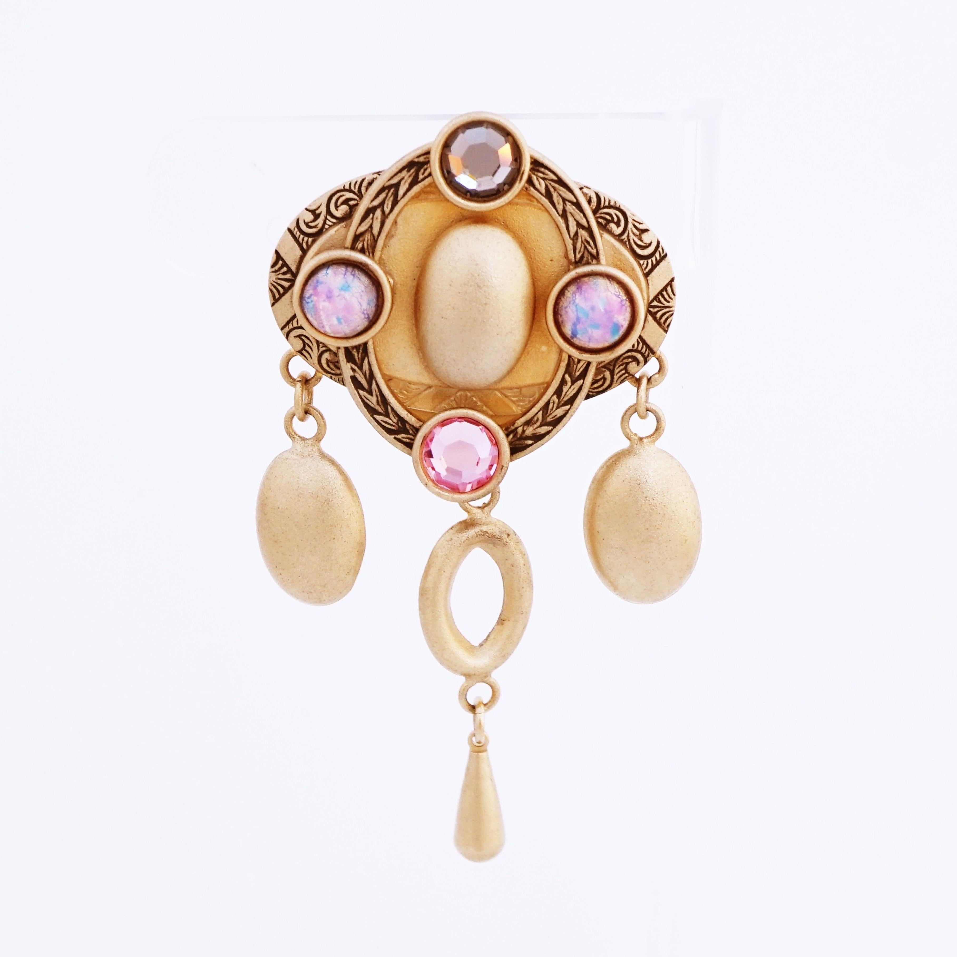 Moderne Pendants d'oreilles champagne avec opales et cristaux de Natasha Stambouli en vente