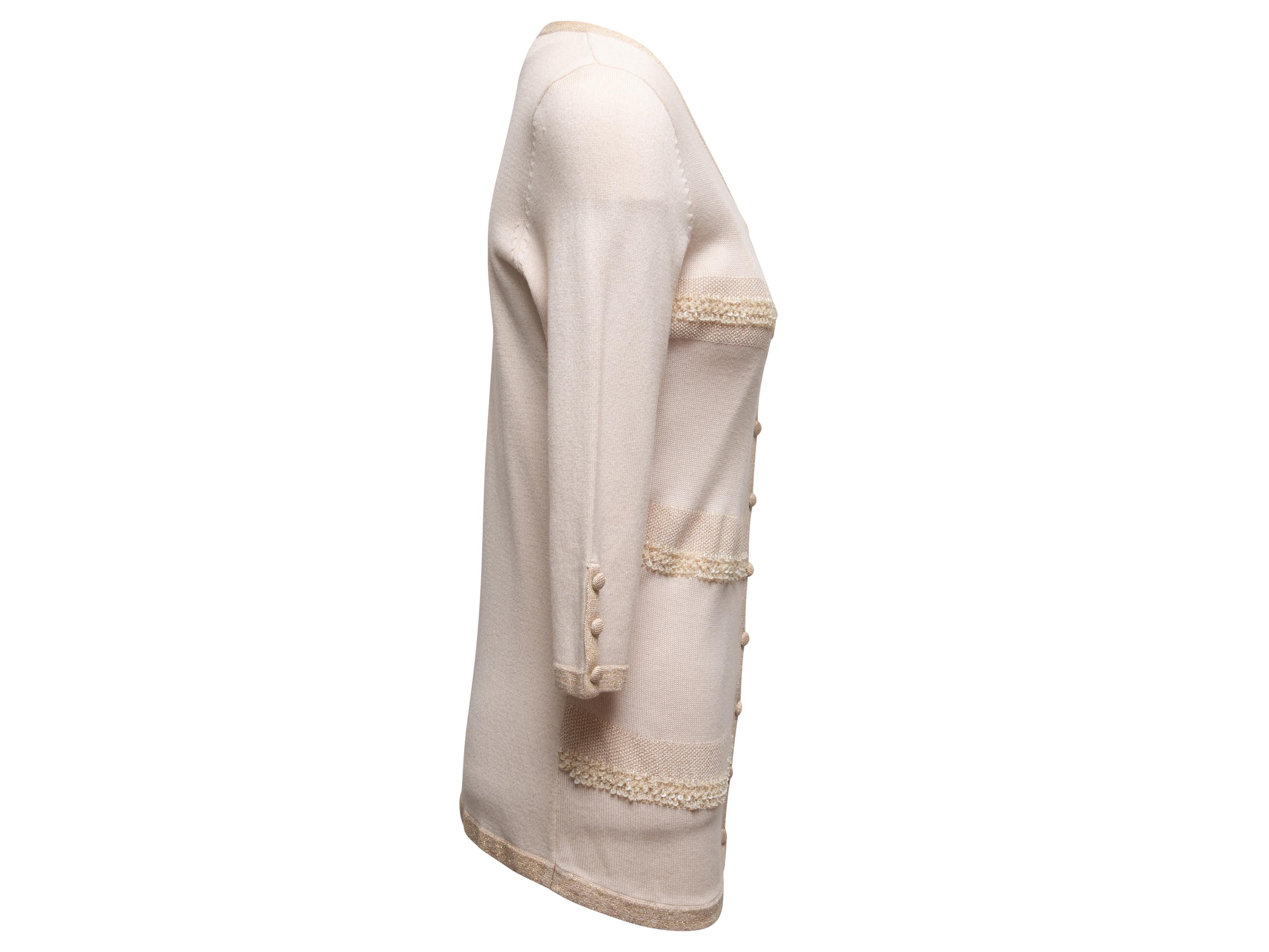 Champagne & Gold Valentino Knit Cardigan & Sleeveless Top Set Size US M In Good Condition For Sale In New York, NY