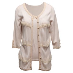 Cardigan e top senza maniche in maglia oro e champagne di Valentino, taglia M. I.