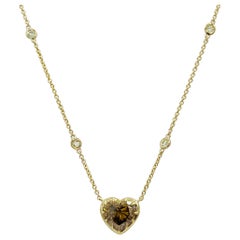 Champagne Heart Shape and White Diamond Necklace in 14K 
18K Yellow Gold