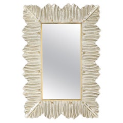 Champagne Hue "Leaves" Murano Glass and Brass Rectangular Mirror, Italy