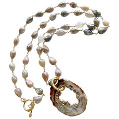 Collana in pietra di luna champagne con ciondolo a forma di fetta di geode staccabile, Collana Coco