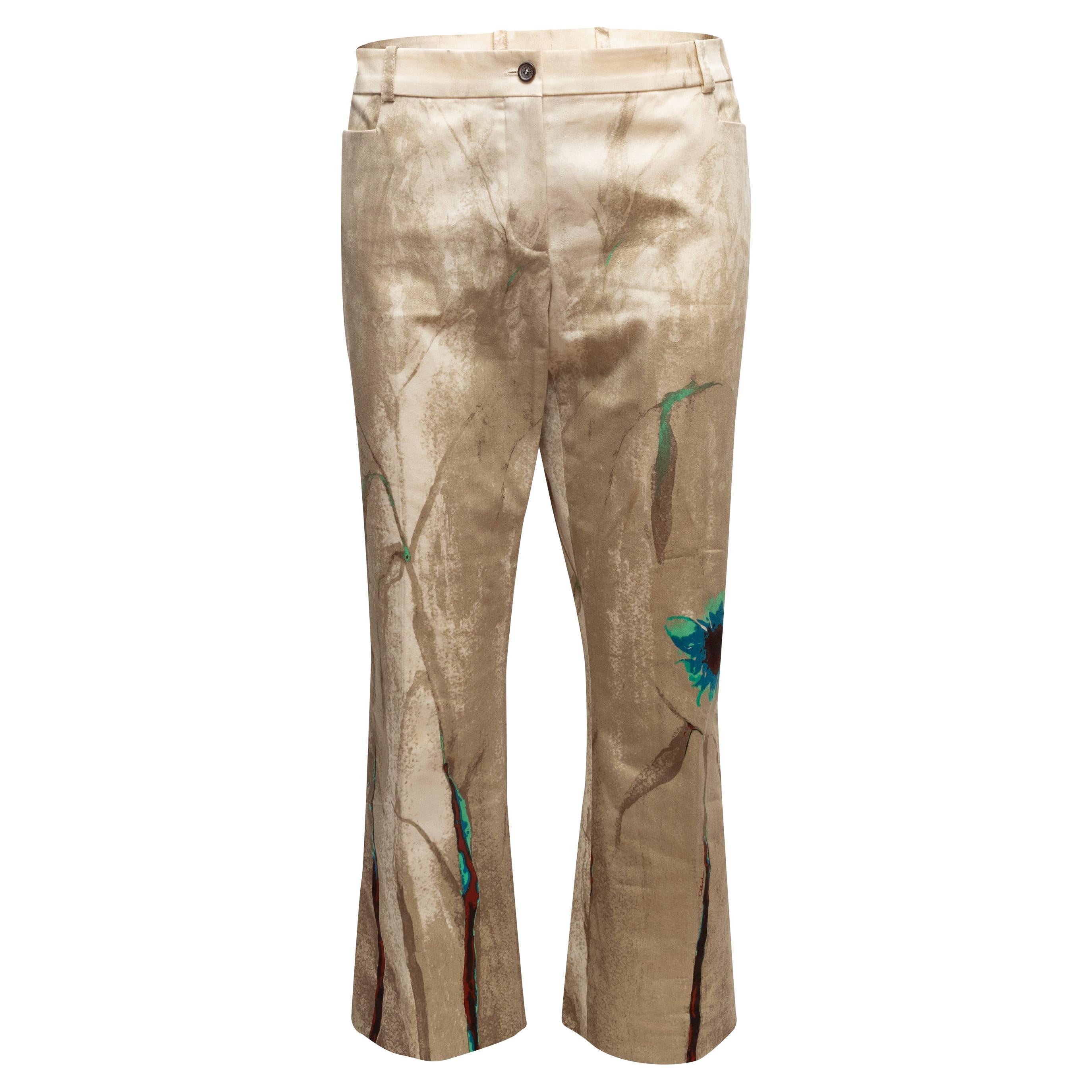 Pantalon à fleurs peintes champagne et multicolore Celine Taille FR 44