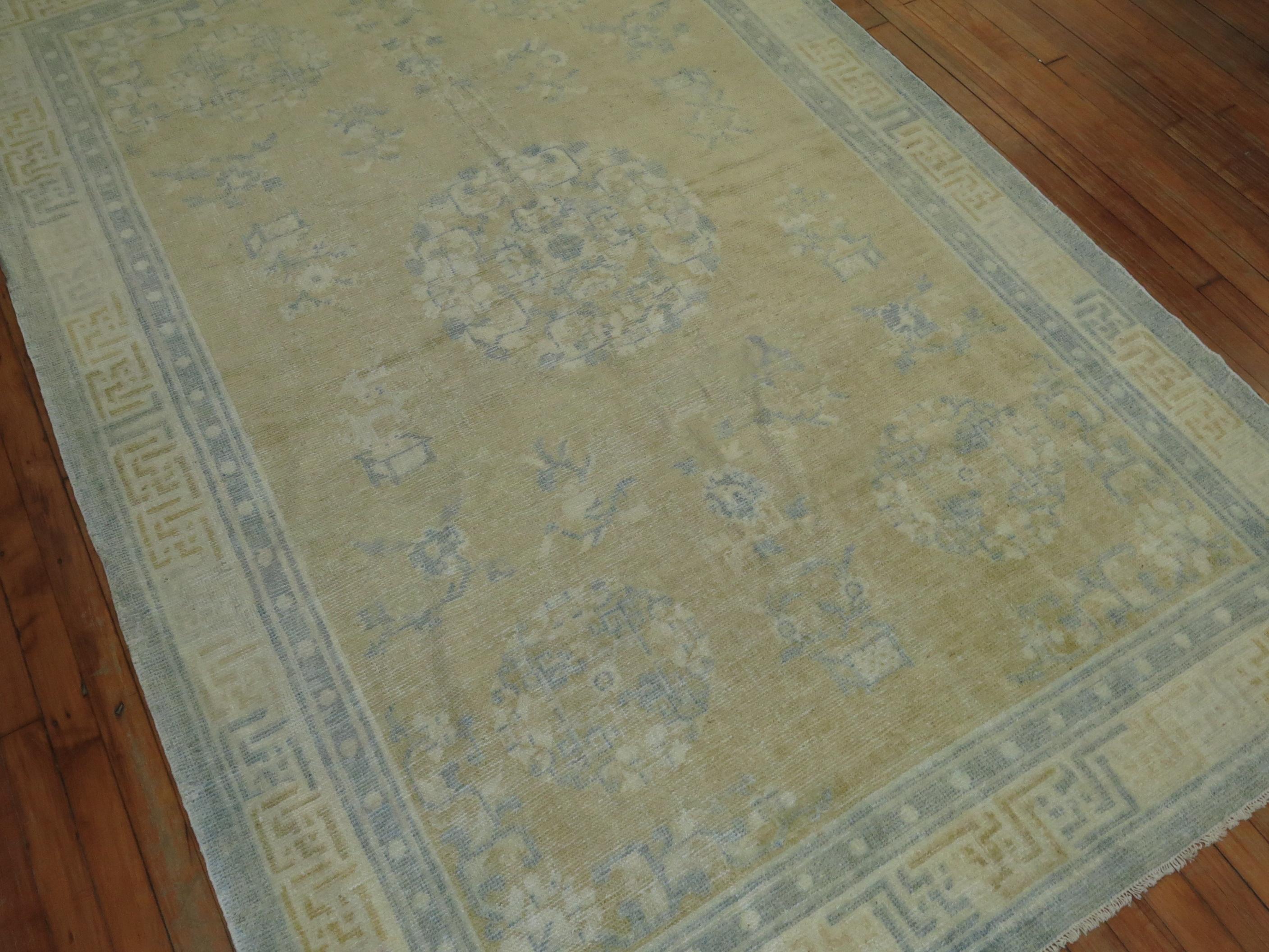 Champagne Mustard Soft Blue Chinese Rug For Sale 4