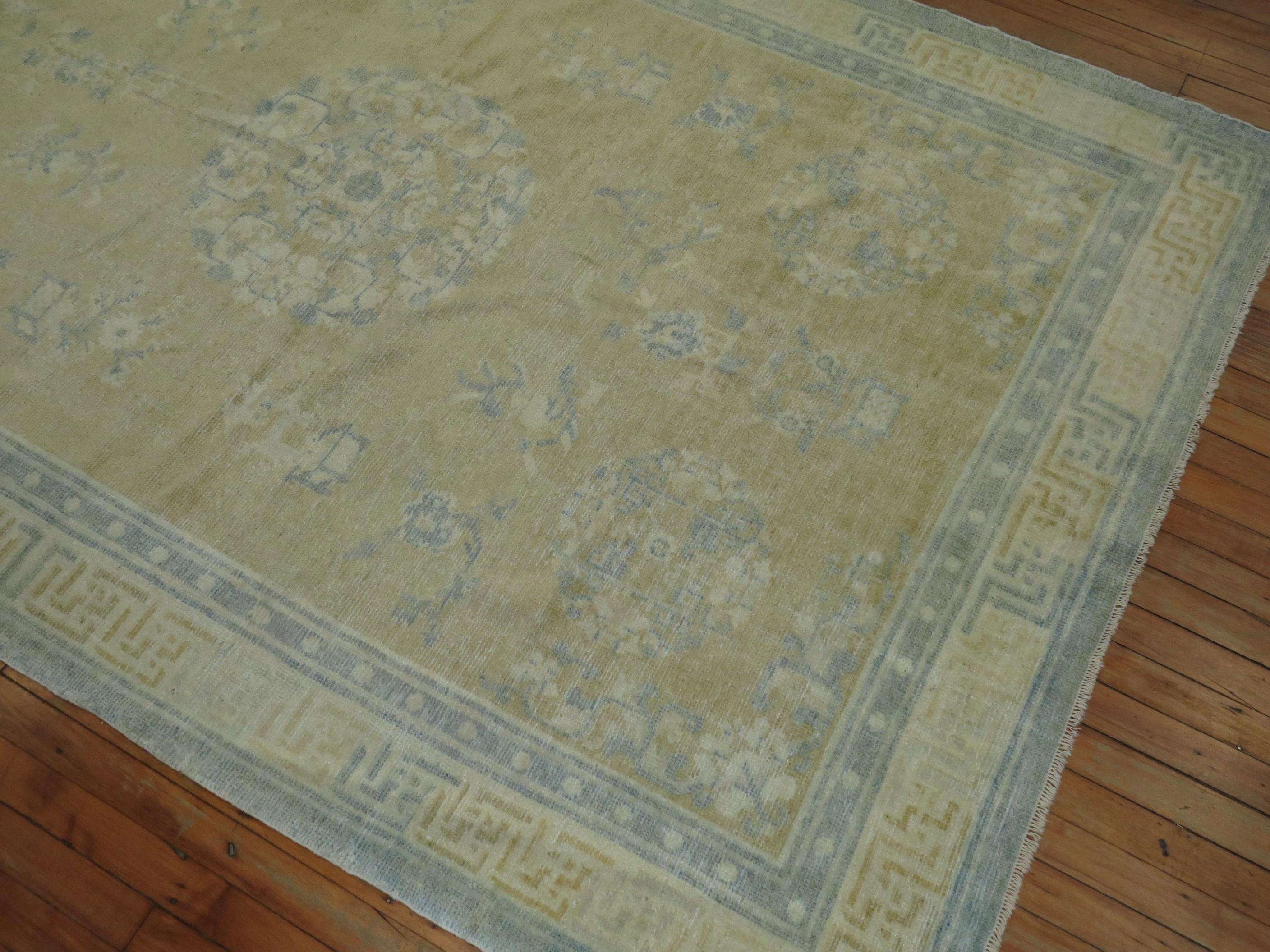 An intermediate size Chinese Peking rug in soft blue and champagne tones from the early 20th century

5'3'' x  8'1''