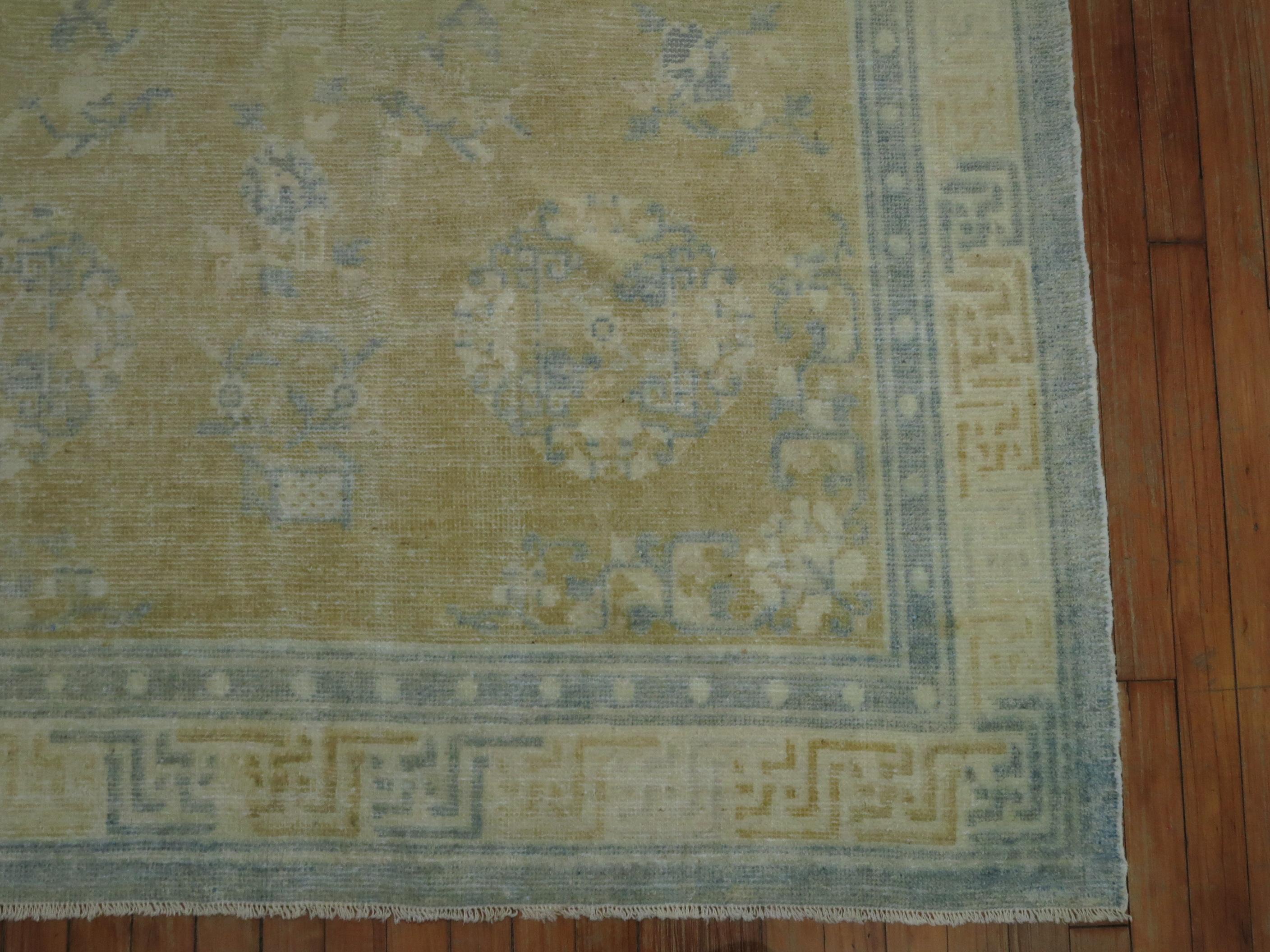 Wool Champagne Mustard Soft Blue Chinese Rug For Sale