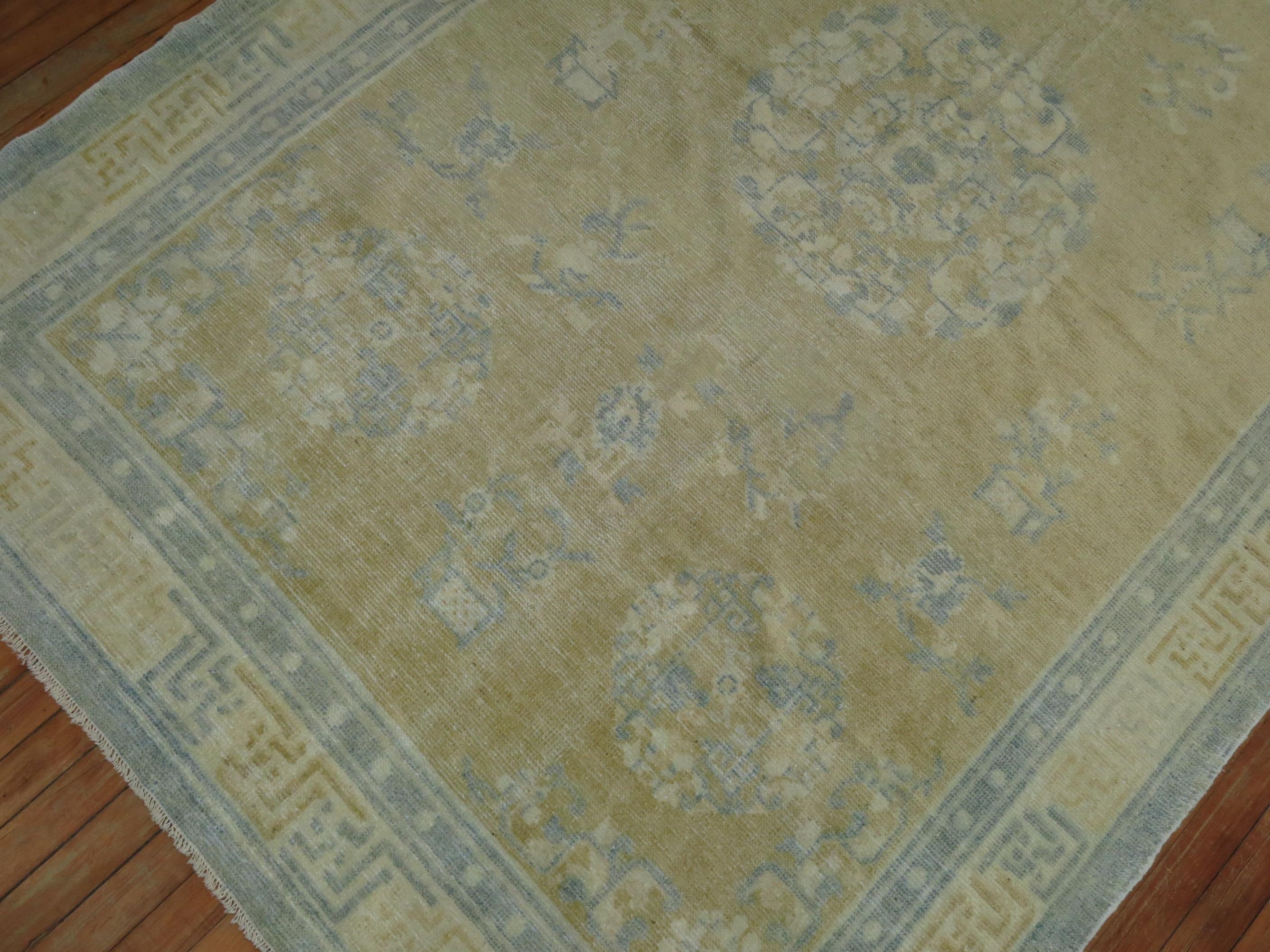 Champagne Mustard Soft Blue Chinese Rug For Sale 1