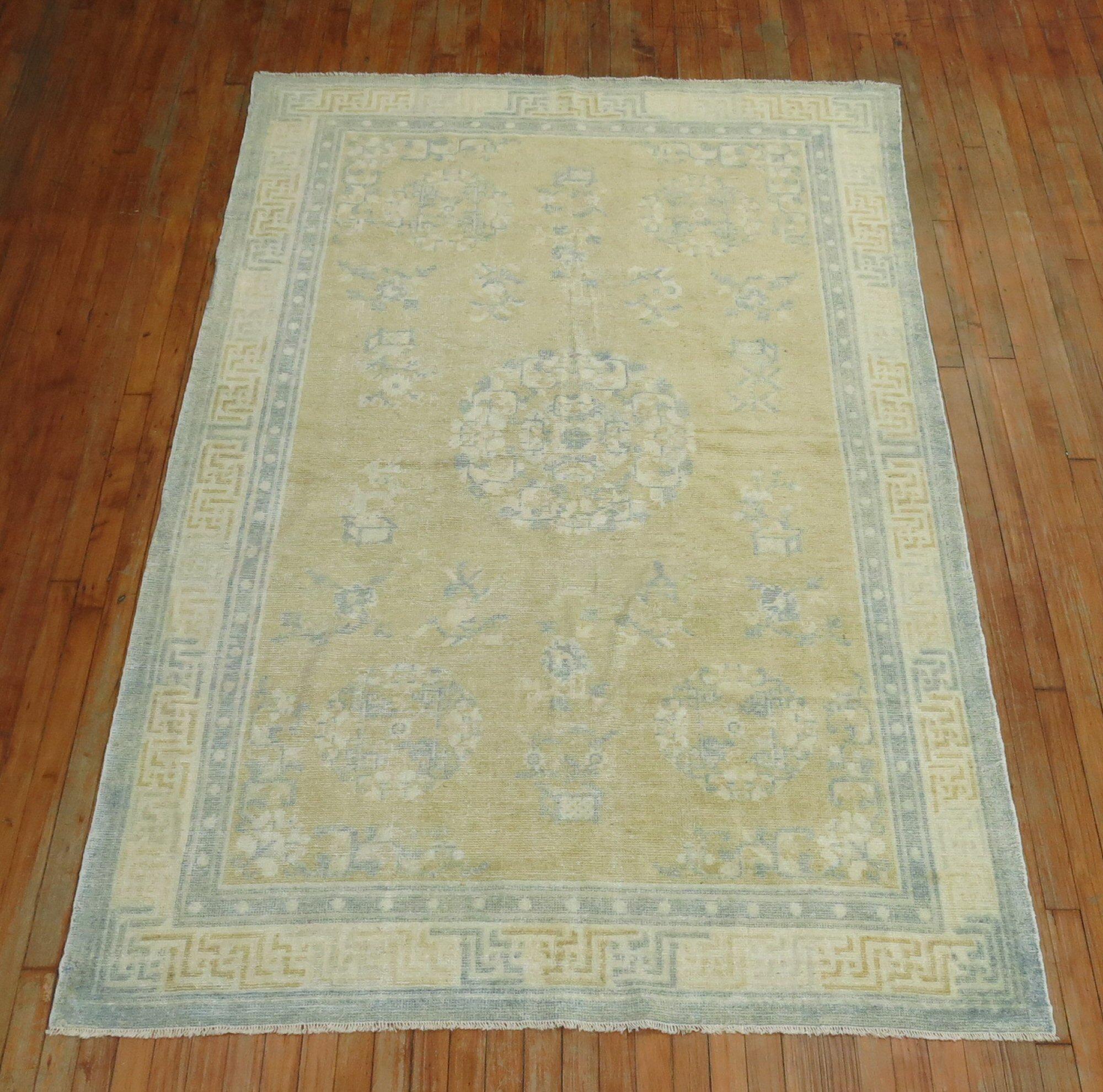 Champagne Mustard Soft Blue Chinese Rug For Sale 2