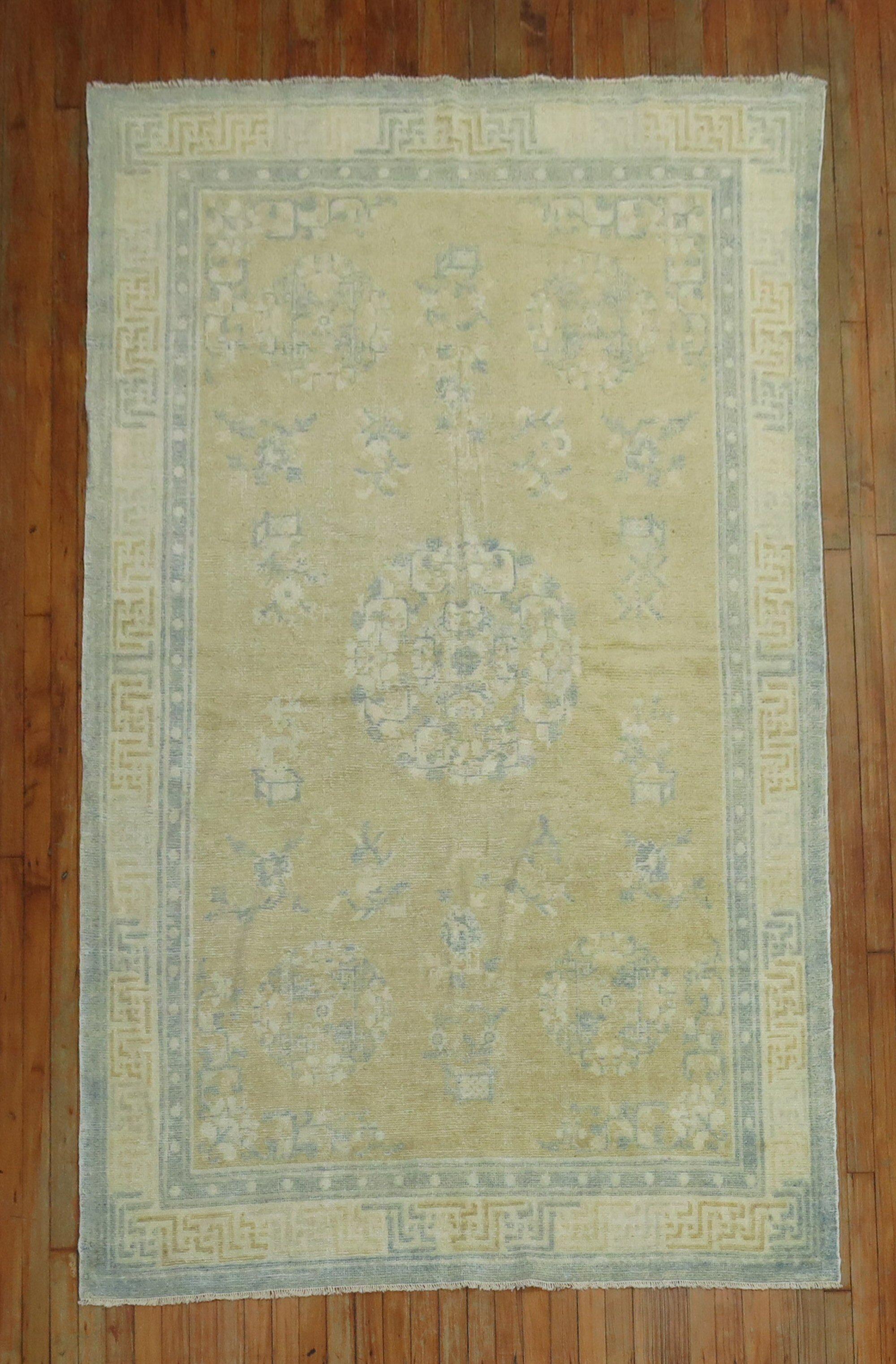 Champagne Mustard Soft Blue Chinese Rug For Sale 3