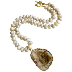 Champagne Mystic Moonstone with Removable Druzy Geode Pendant, Corine Necklace